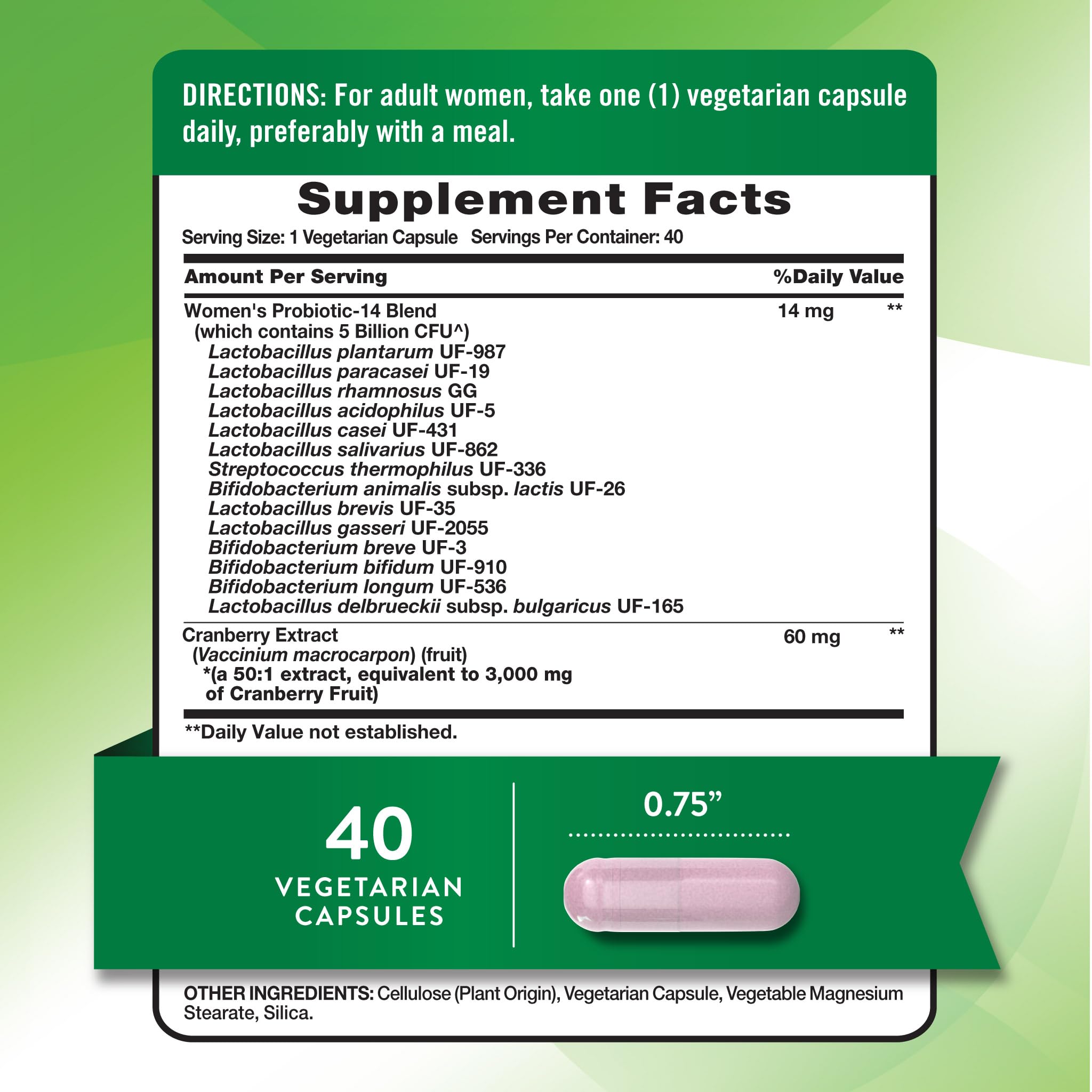 Nature's Truth Probiotics for Women bottle label highlights cranberry extract.