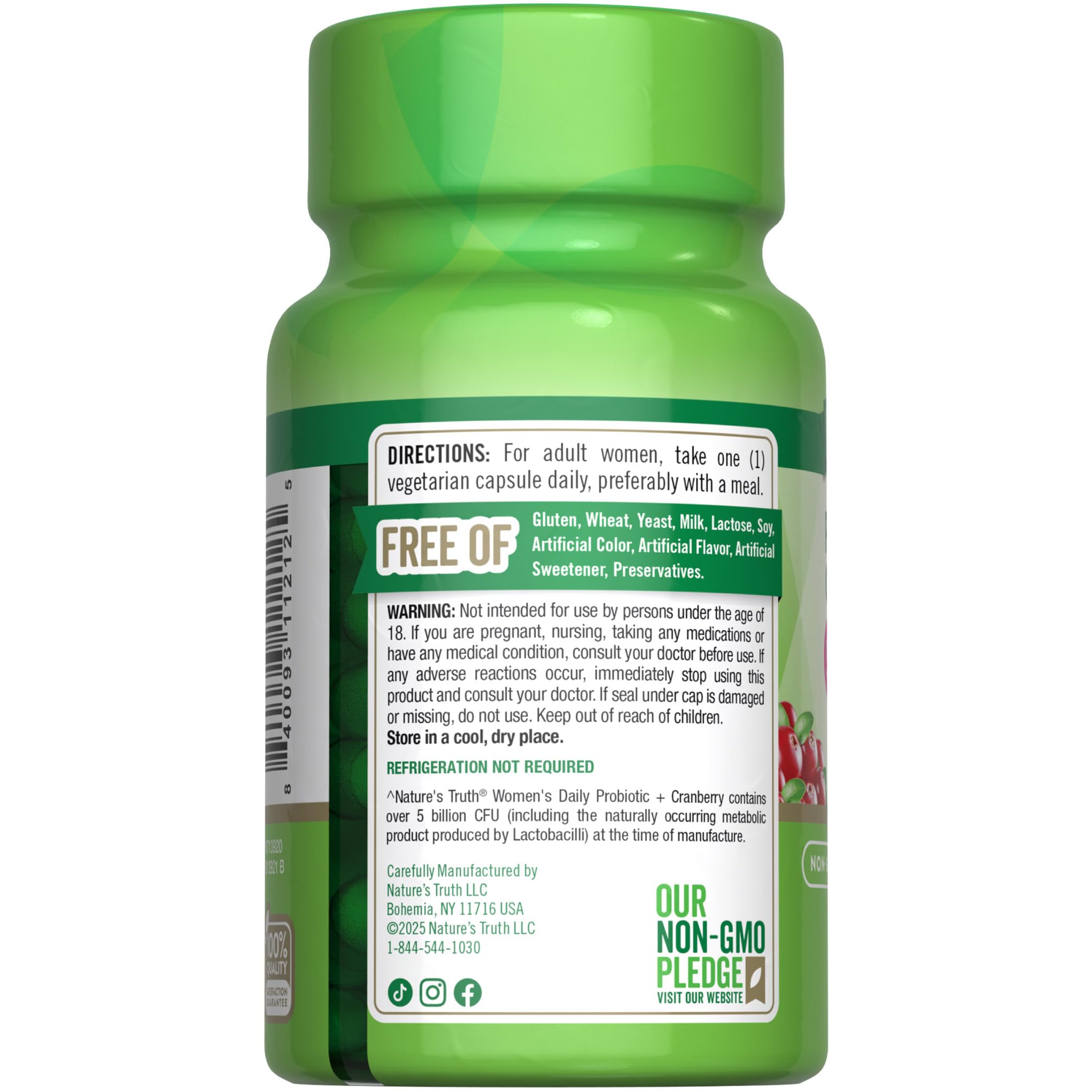 Nature's Truth Probiotics for Women bottle on counter conveys daily-use convenience.