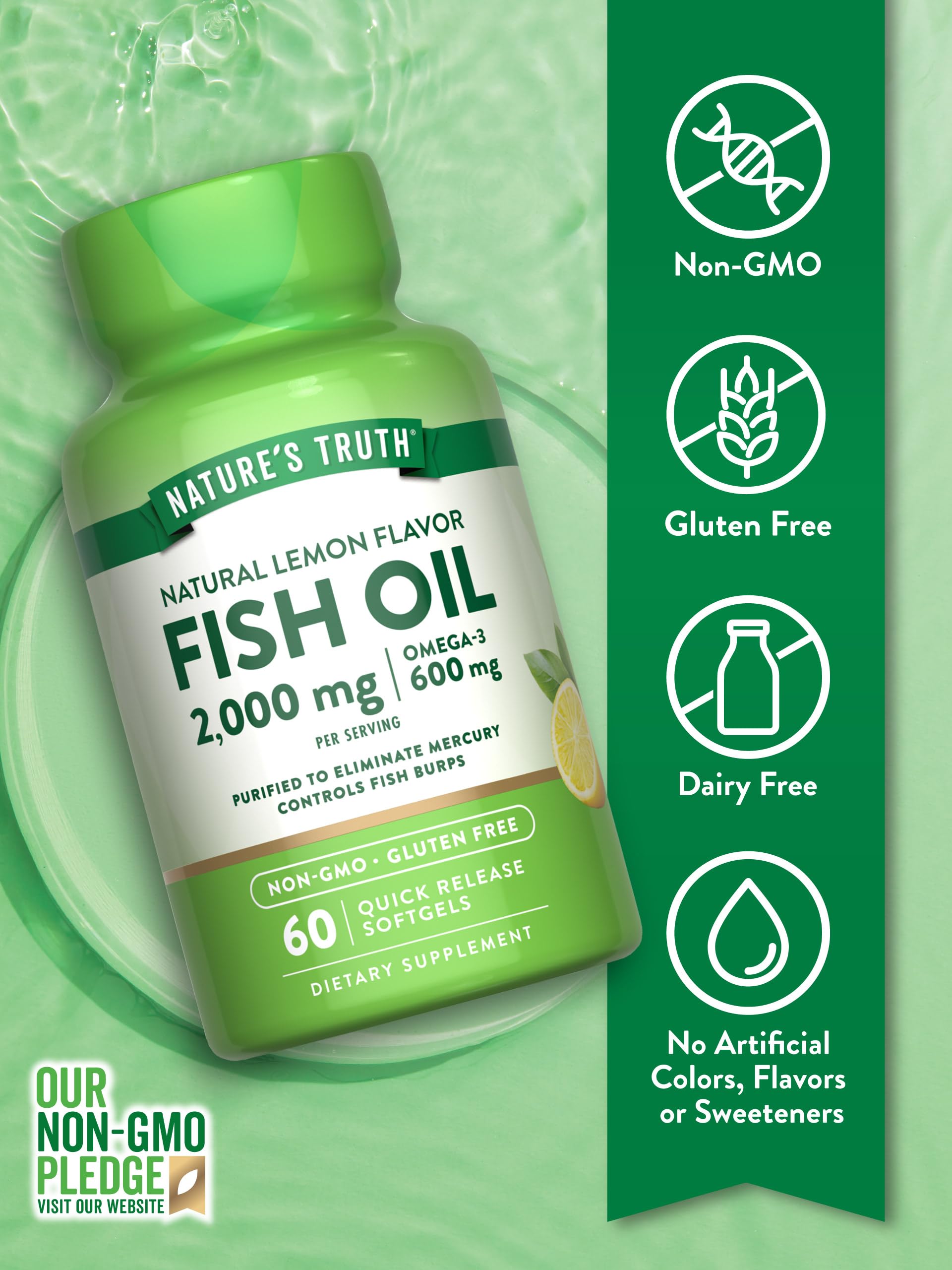 Nature’s Truth purified fish oil 2000mg per serving on nutrition label
