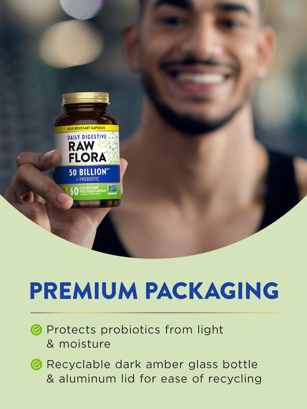 Nature's Truth Raw Flora capsule beside glass of water for delivery