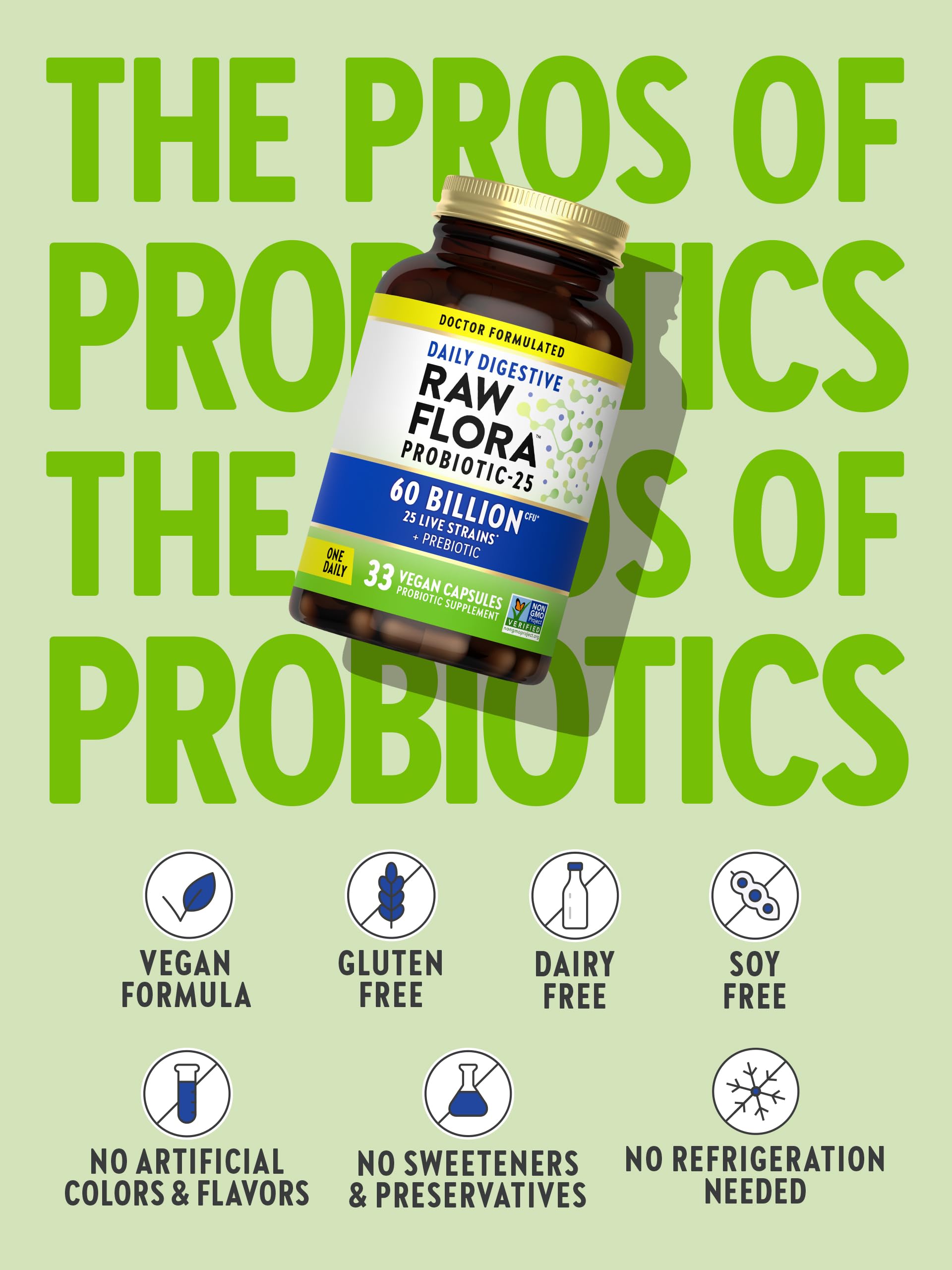 Gluten-free badge on Nature's Truth Raw Flora probiotic packaging.