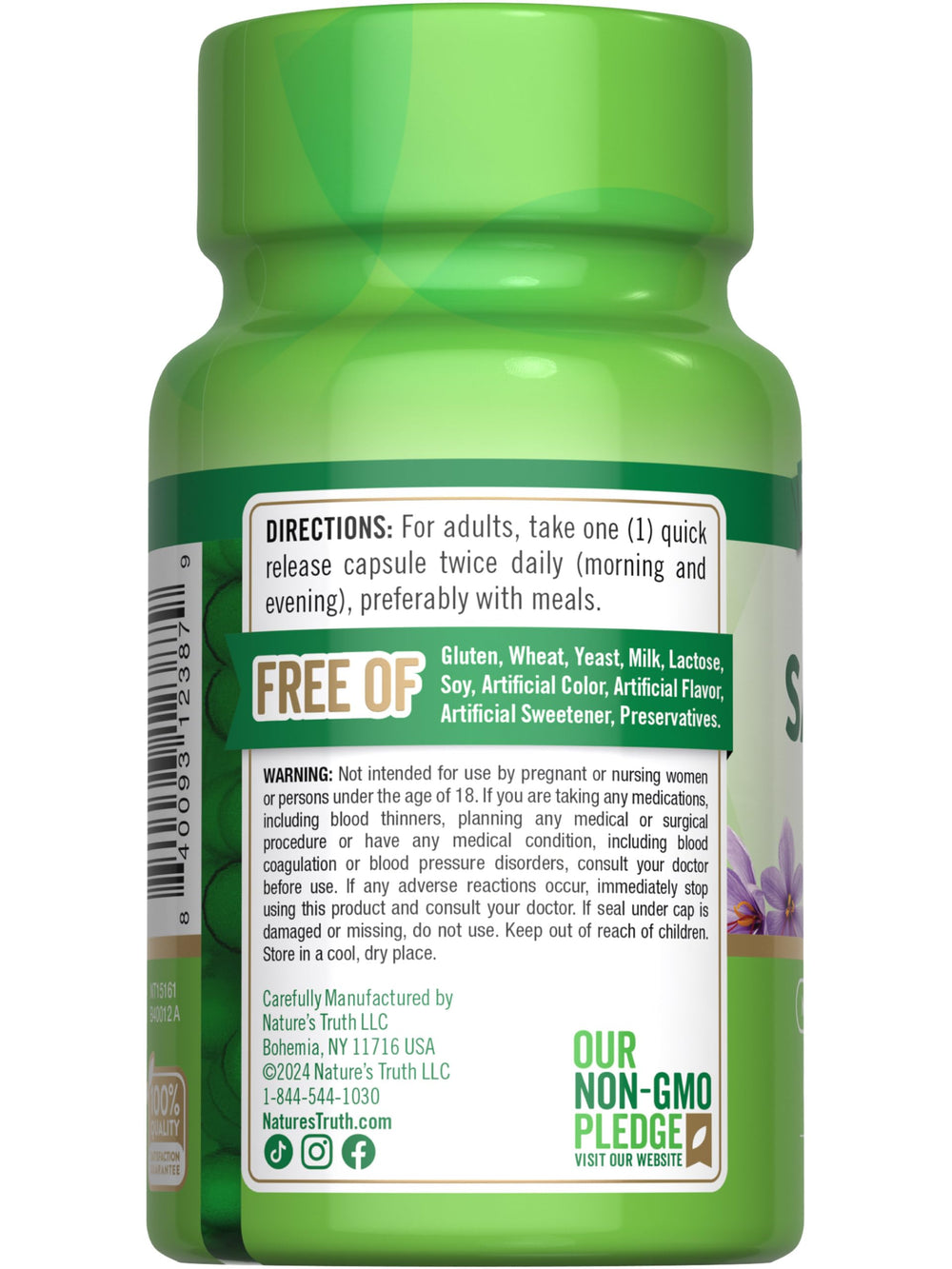 Glass with Nature's Truth saffron extract capsules for a simple ritual