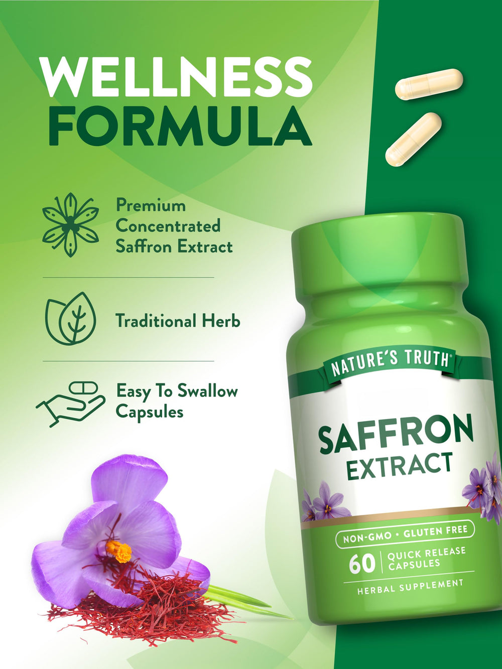 Nature's Truth saffron extract packaging box with information