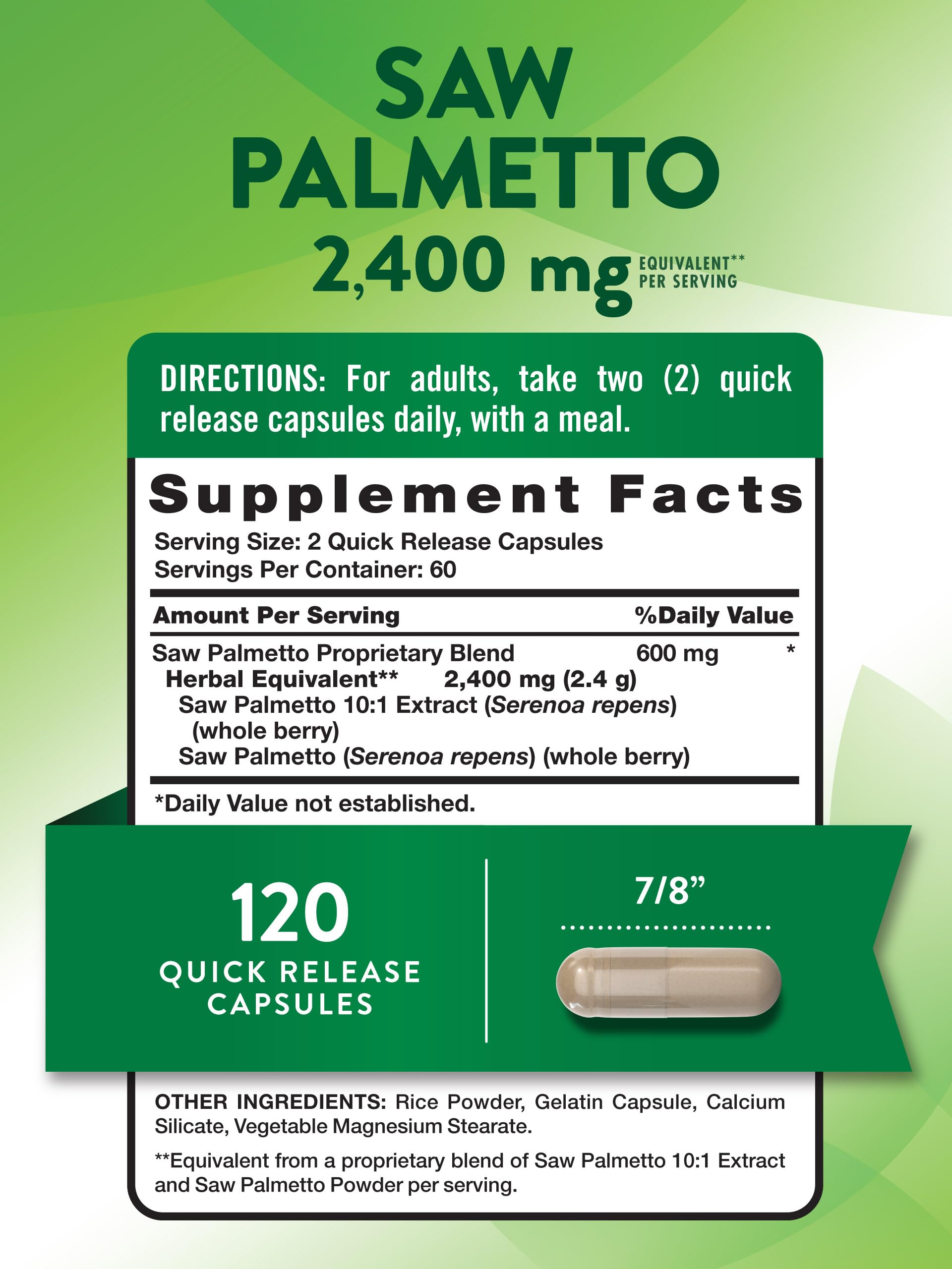 Nature's Truth Saw Palmetto Extract capsules close-up for easy daily use
