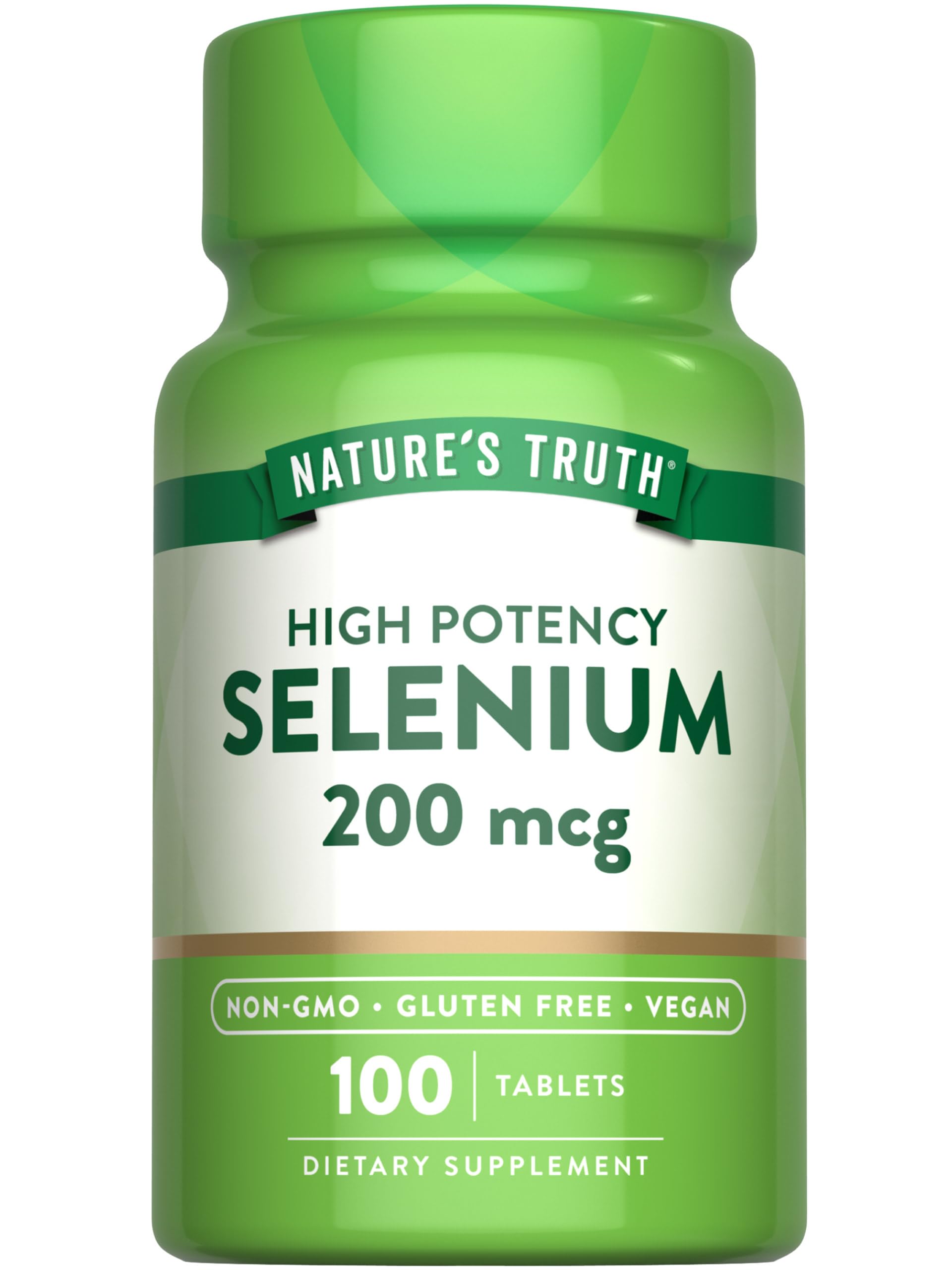 Nature's Truth Selenium 200 mcg tablet bottle for vegan daily mineral support.