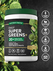 Nature's Truth Super Greens green smoothie glass displays a vibrant, veggie-rich color.
