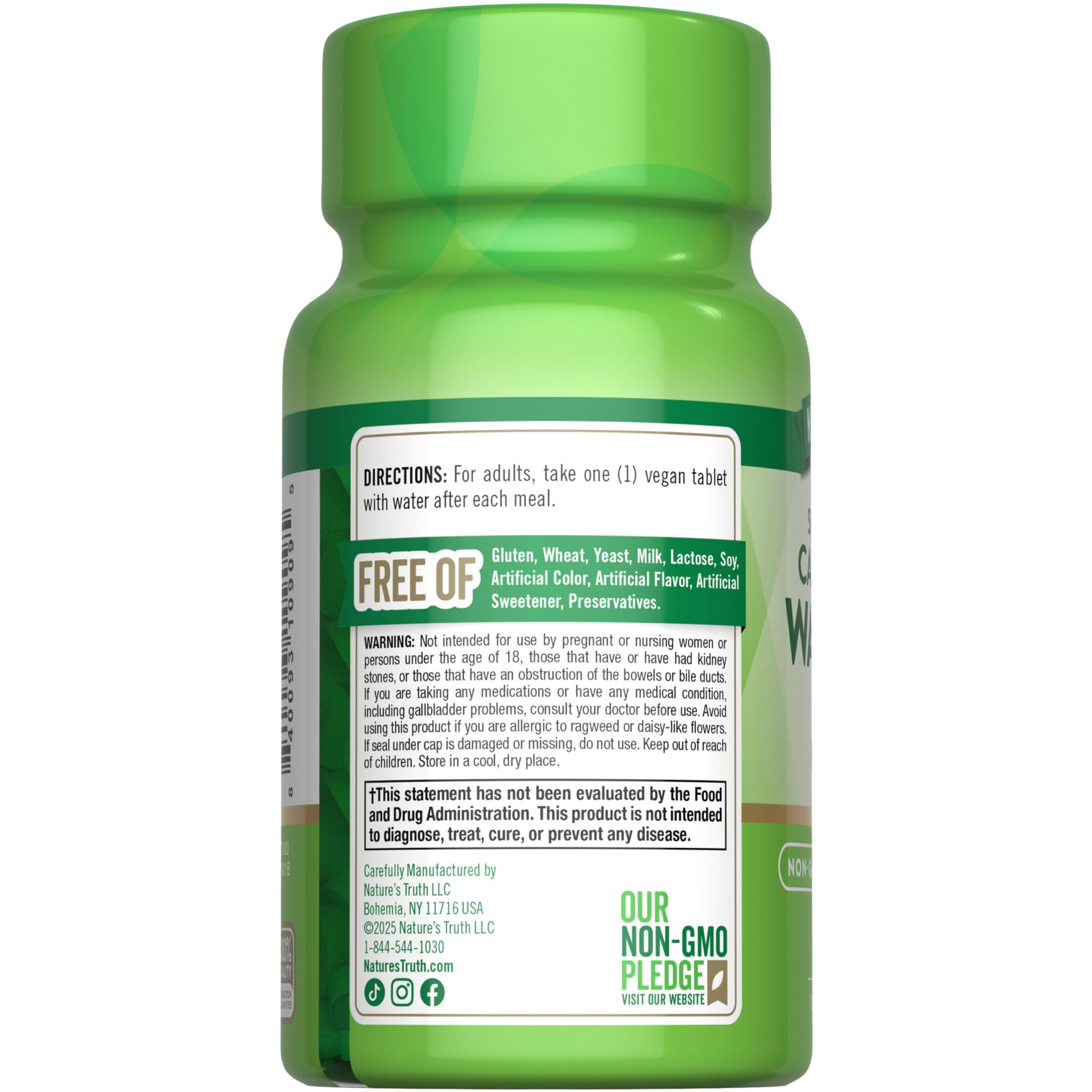 Nature's Truth water pill tablet close-up showcasing compact vegan capsules