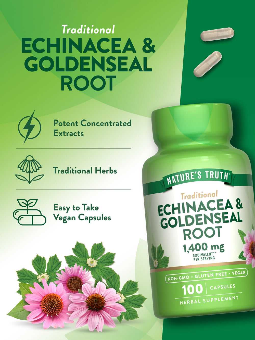 Nature's Truth ten-to-one Echinacea extract close-up suggests potency and consistency.