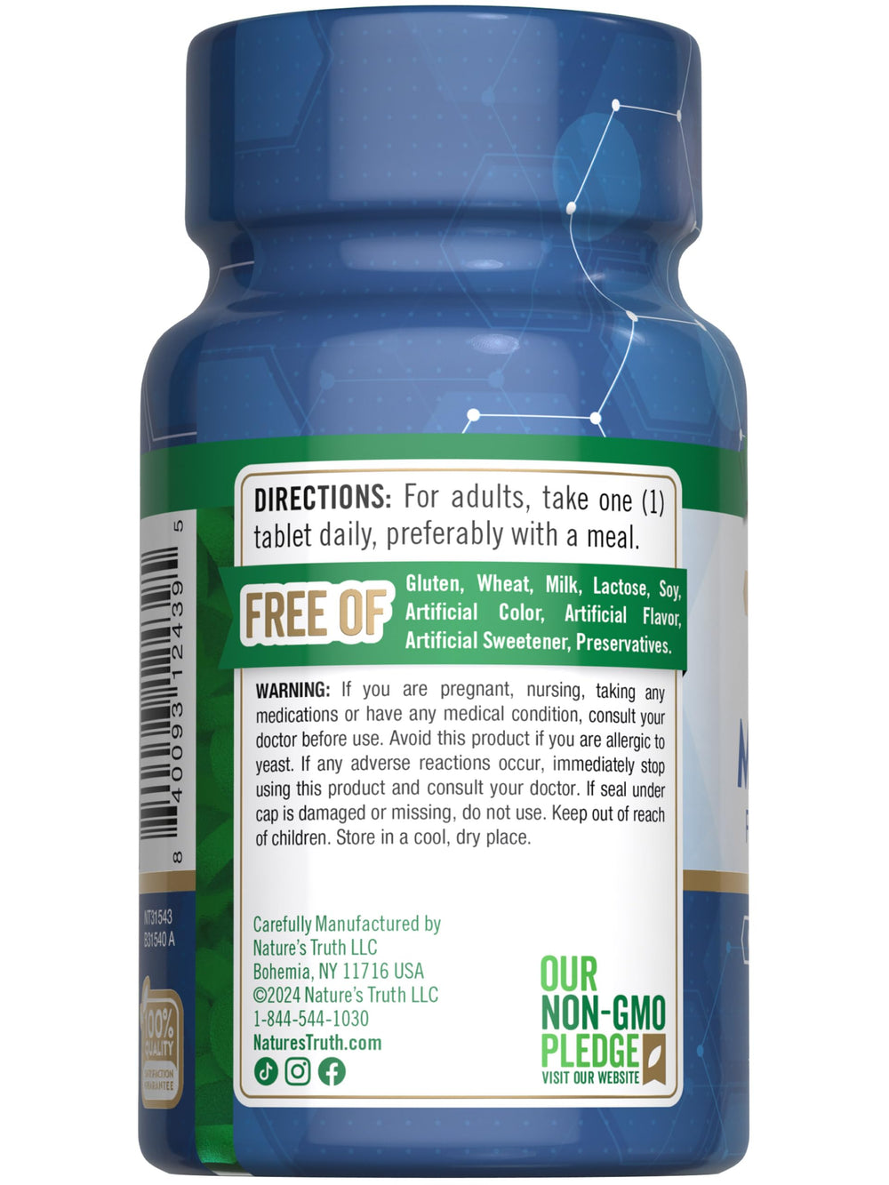 Nature's Truth Trace Minerals label with gluten-free and non-GMO logos for transparency.