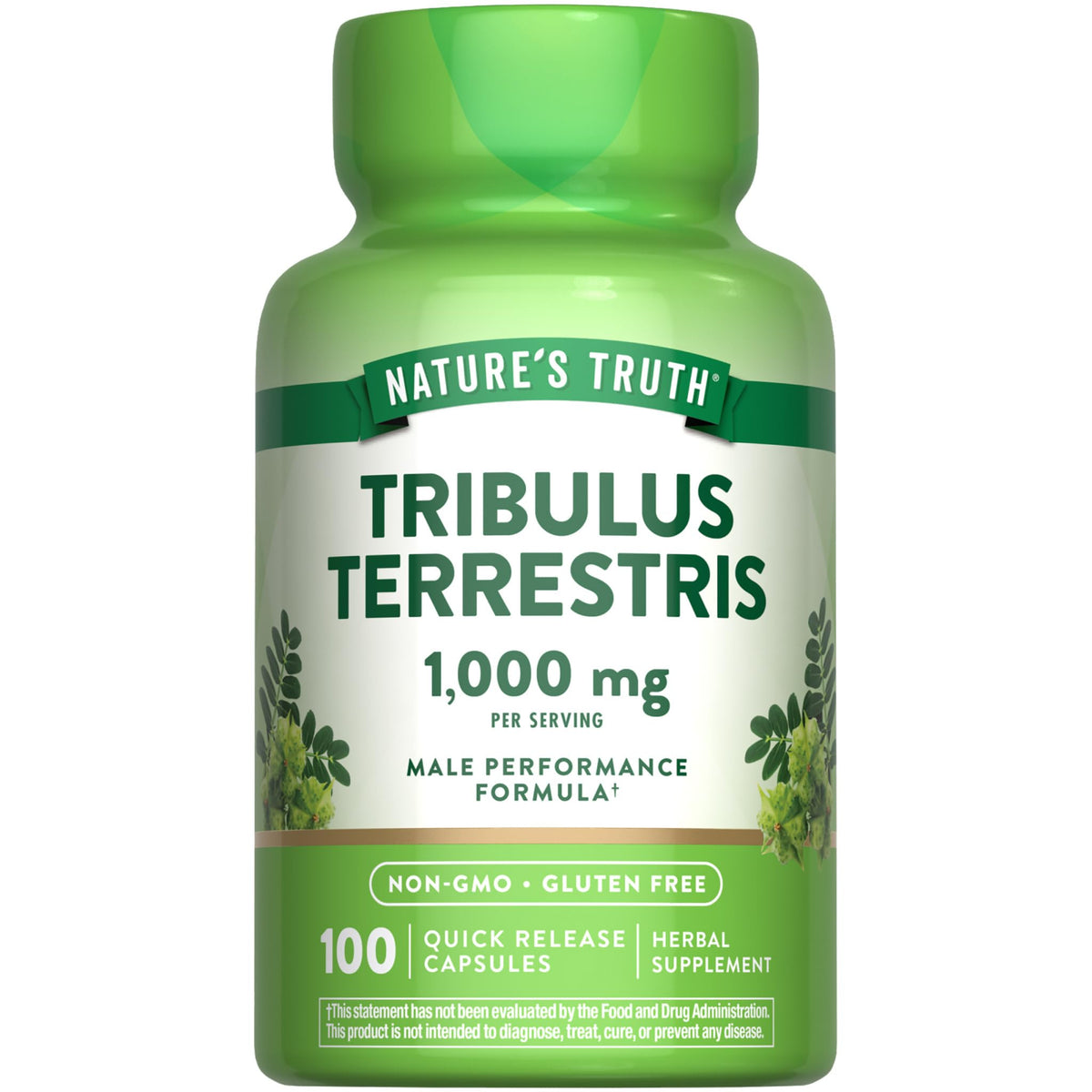 Nature's Truth Tribulus Terrestris capsules 1000mg for easy daily supplementation.