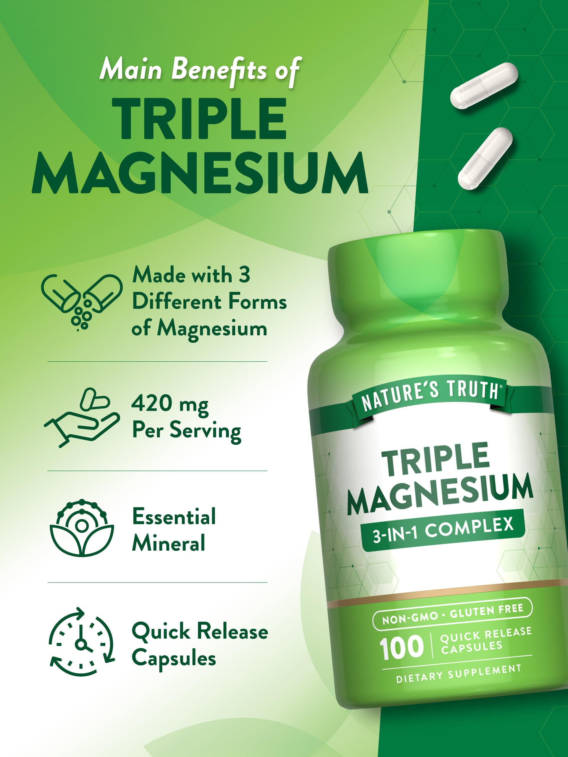 Gluten-free badge on Nature's Truth Triple Magnesium packaging.