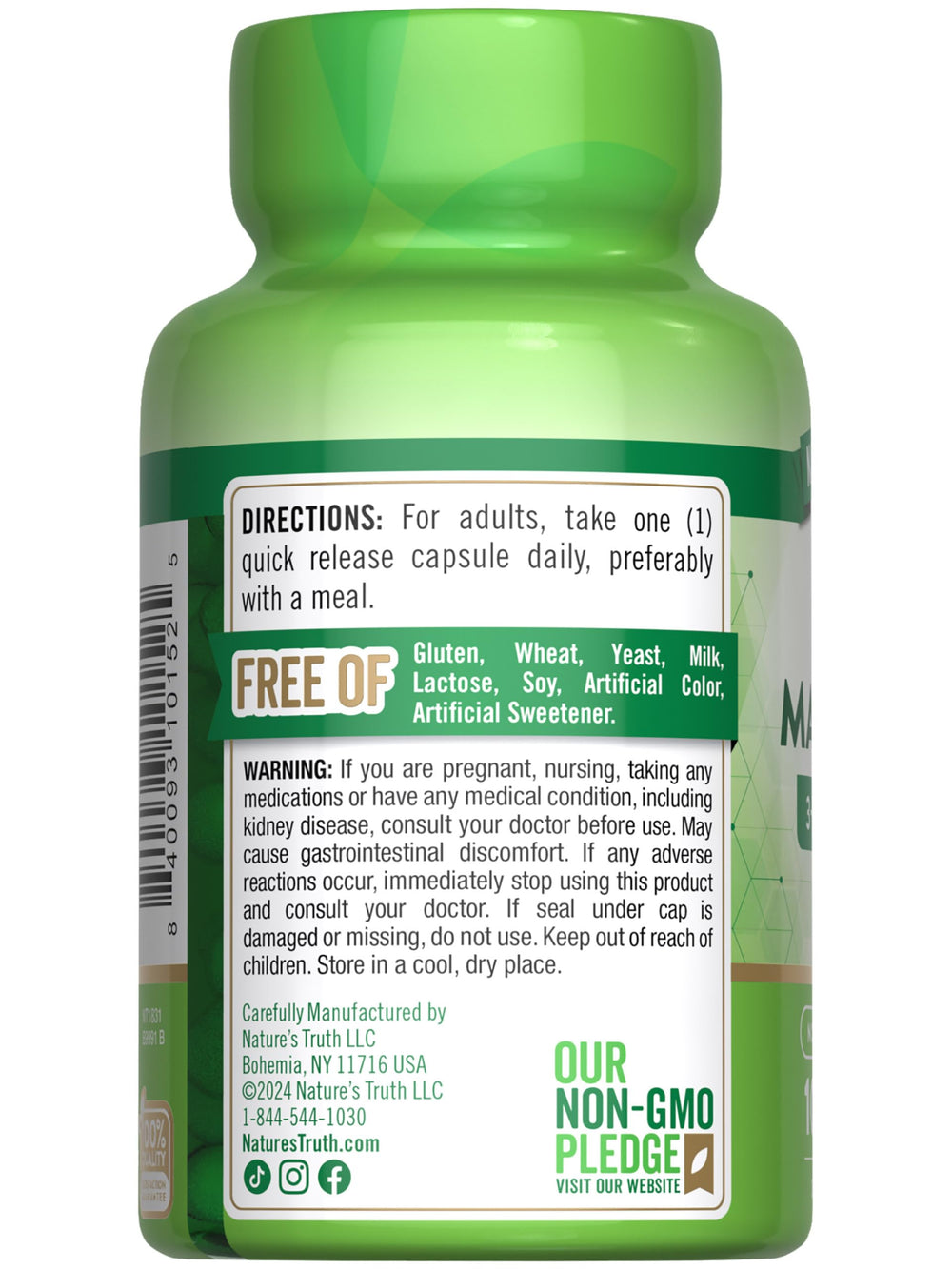 Nature's Truth packaging on shelf highlighting allergen-free features.