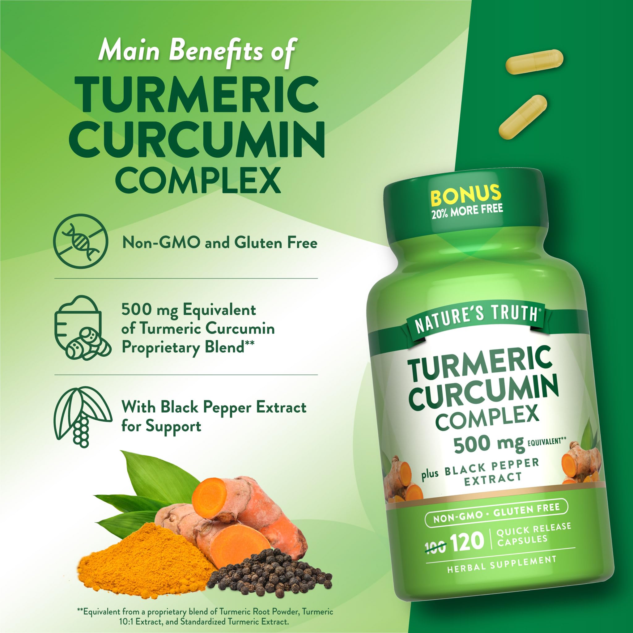 Nature's Truth Turmeric Curcumin gluten-free icon on packaging