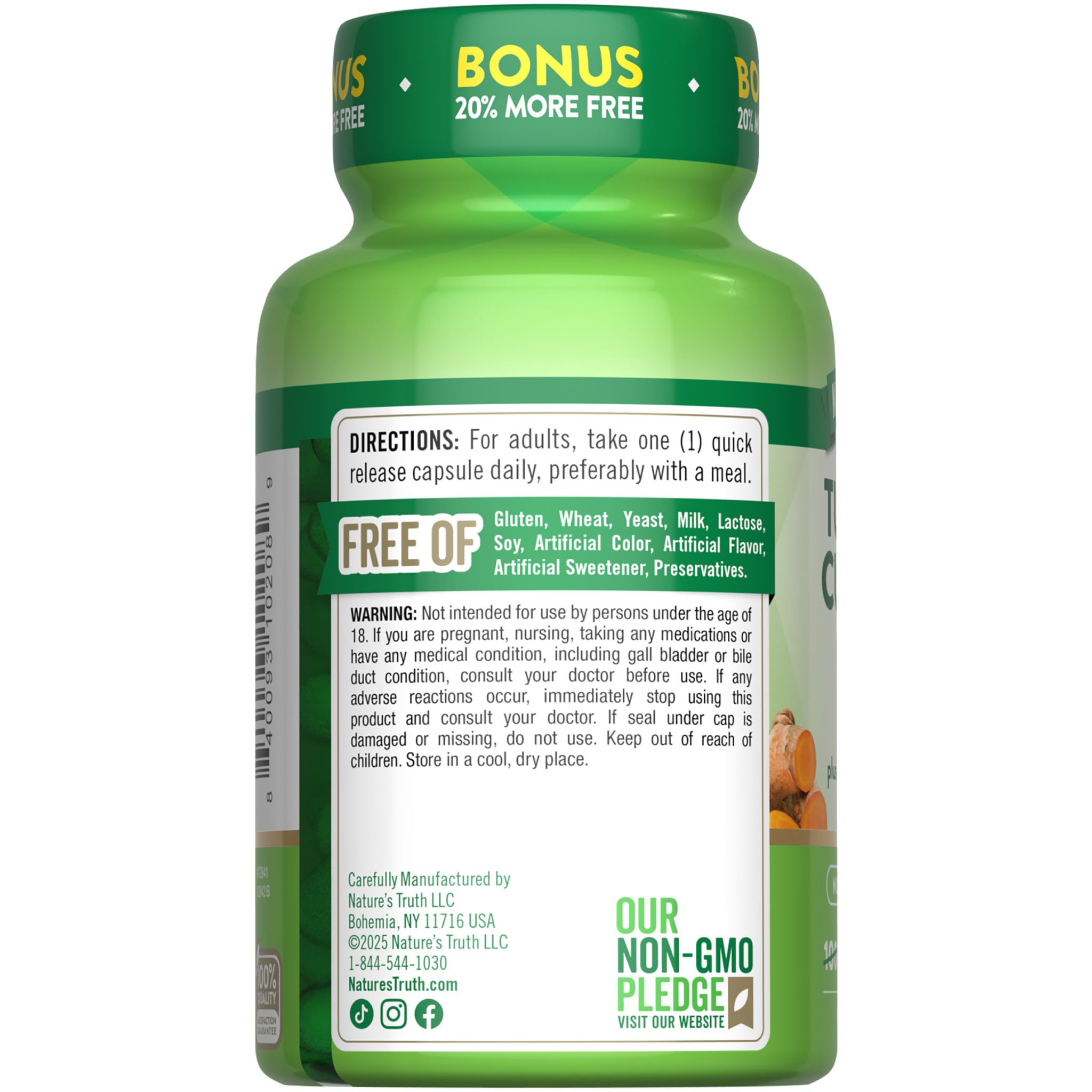 Nature's Truth Turmeric Curcumin 500mg bottle with transparent packaging