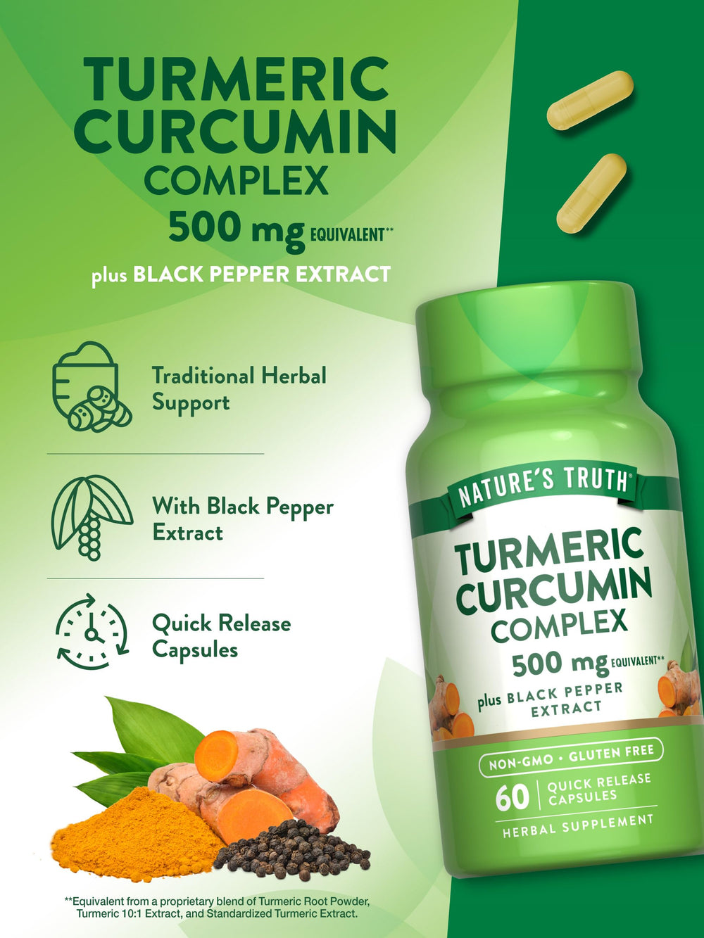 Nature's Truth bottle on shelf emphasizes gluten-free and non-GMO formula