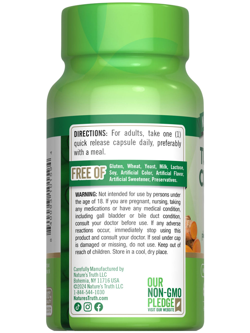 Clean label of Nature's Truth turmeric curcumin with black pepper extract