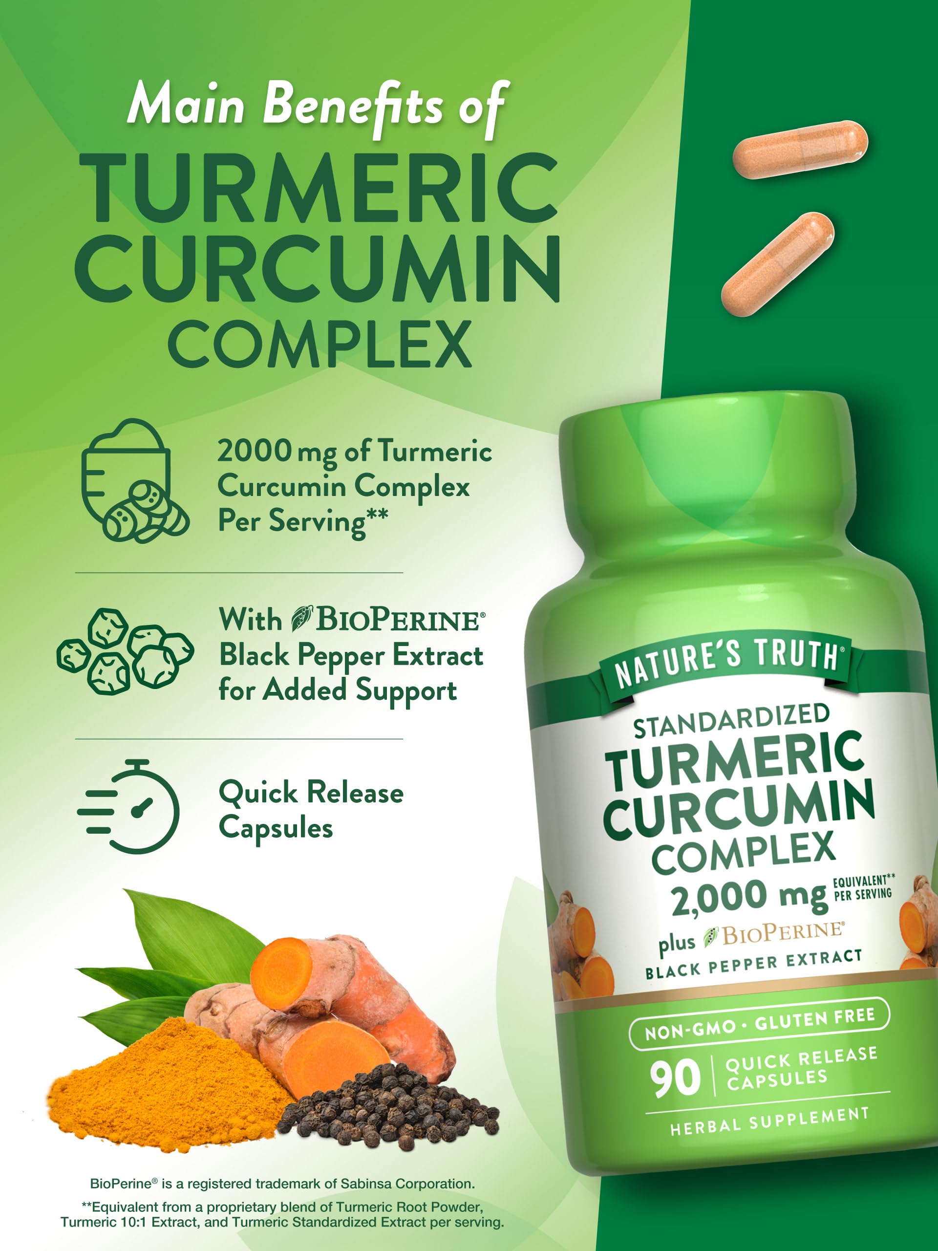 Nature's Truth Turmeric Curcumin bottle and pills ready for daily use