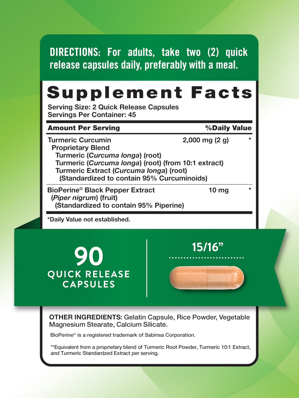Nature's Truth Turmeric Curcumin capsules closeup with 95% curcuminoids