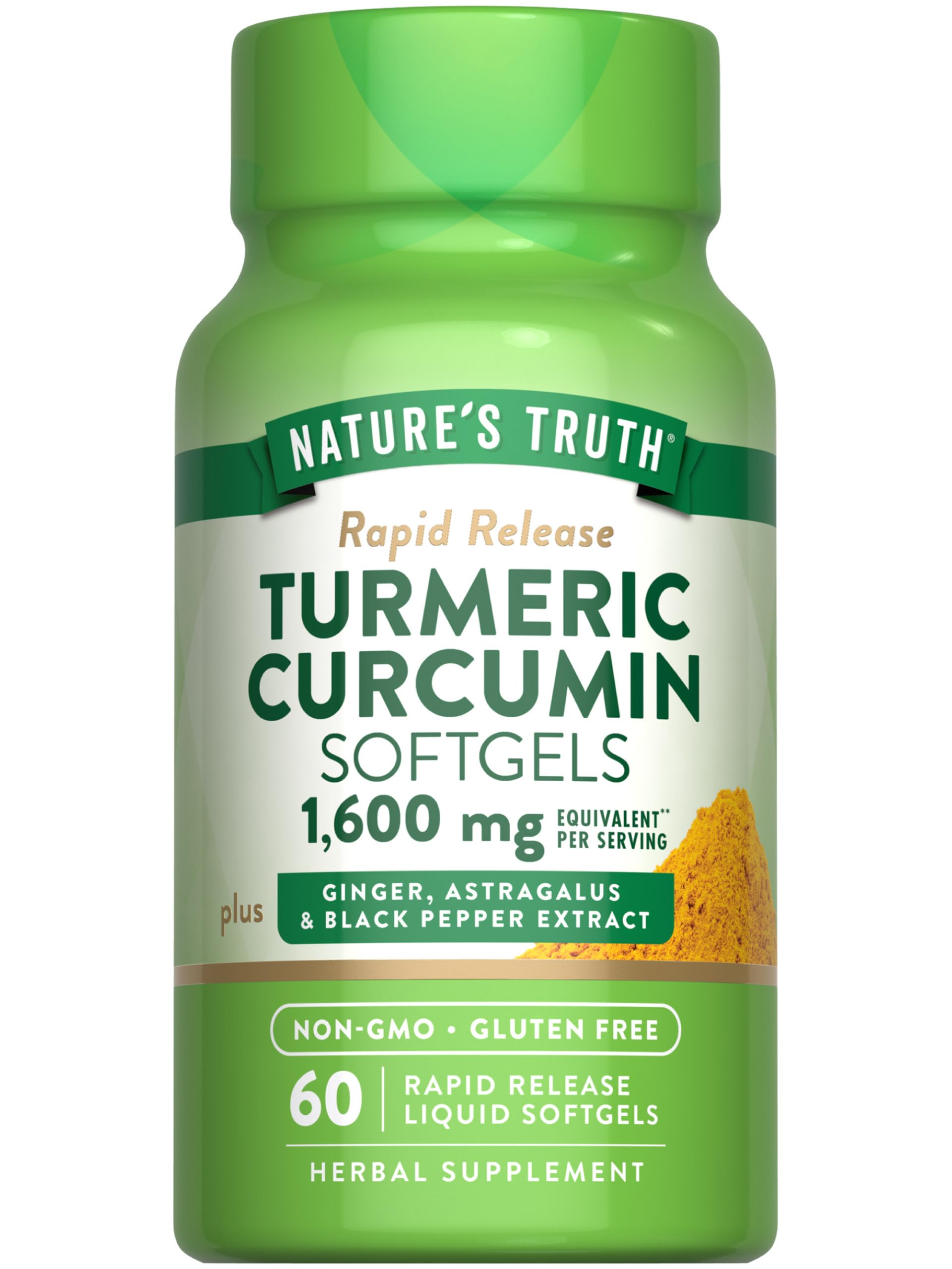 Nature's Truth turmeric-curcumin complex softgels bottle front for daily wellness.