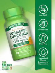 Nature's Truth turmeric-curcumin softgels with black pepper extract for absorption.