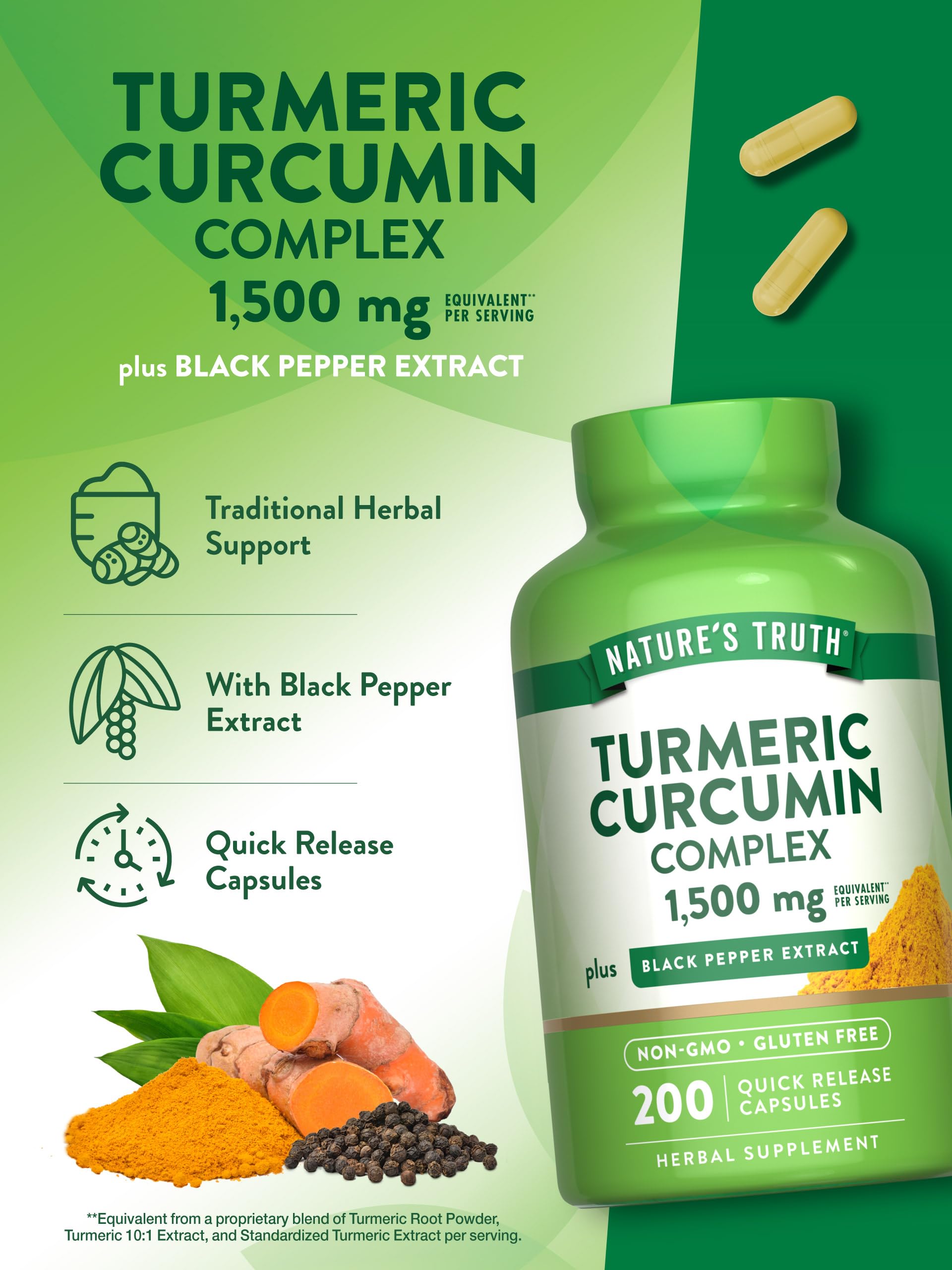 Nature's Truth Turmeric Curcumin Complex capsules offer convenient daily dosing
