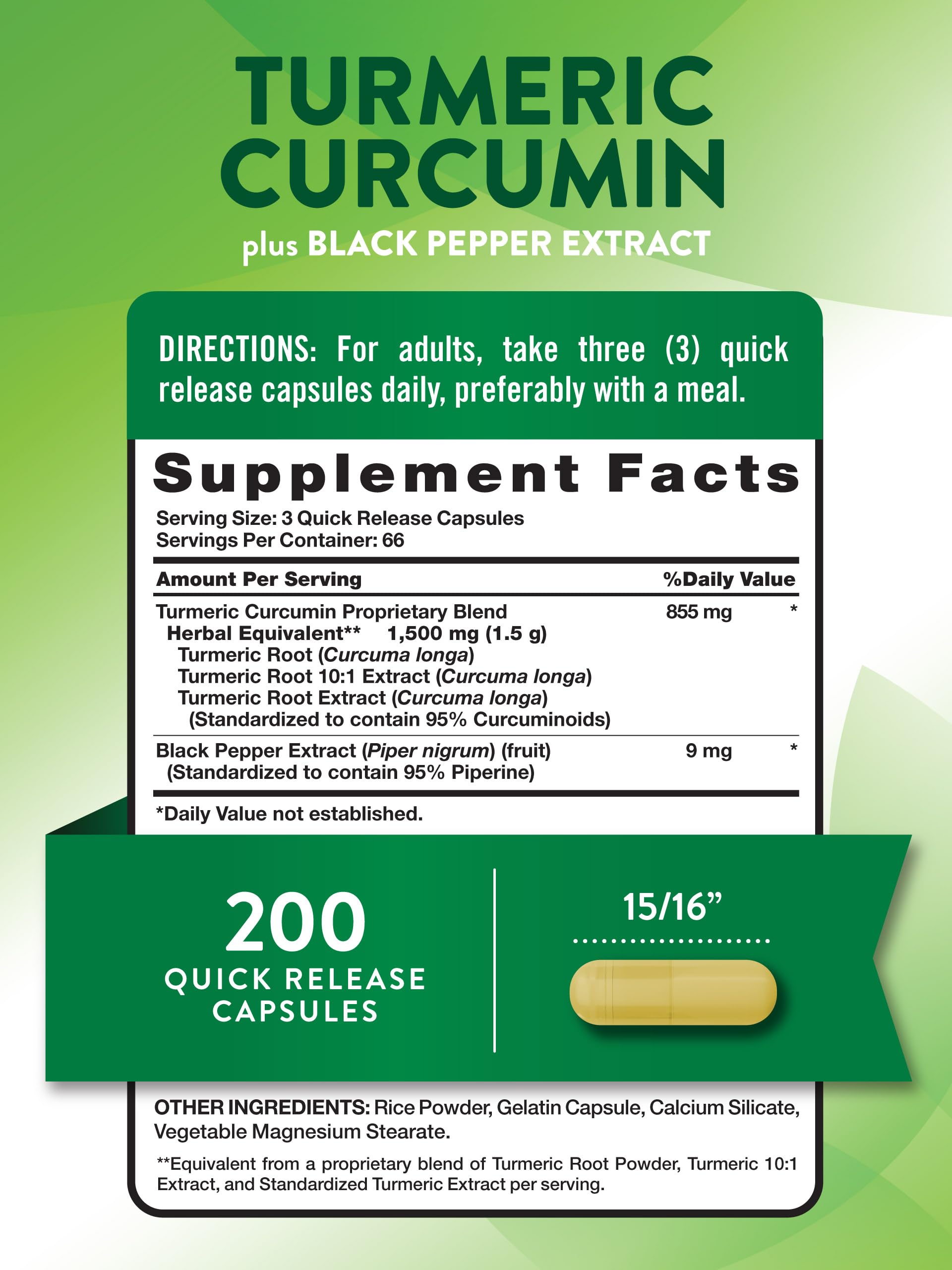 Nature's Truth Turmeric Curcumin Complex label shows 1500 mg per serving for consistent daily use