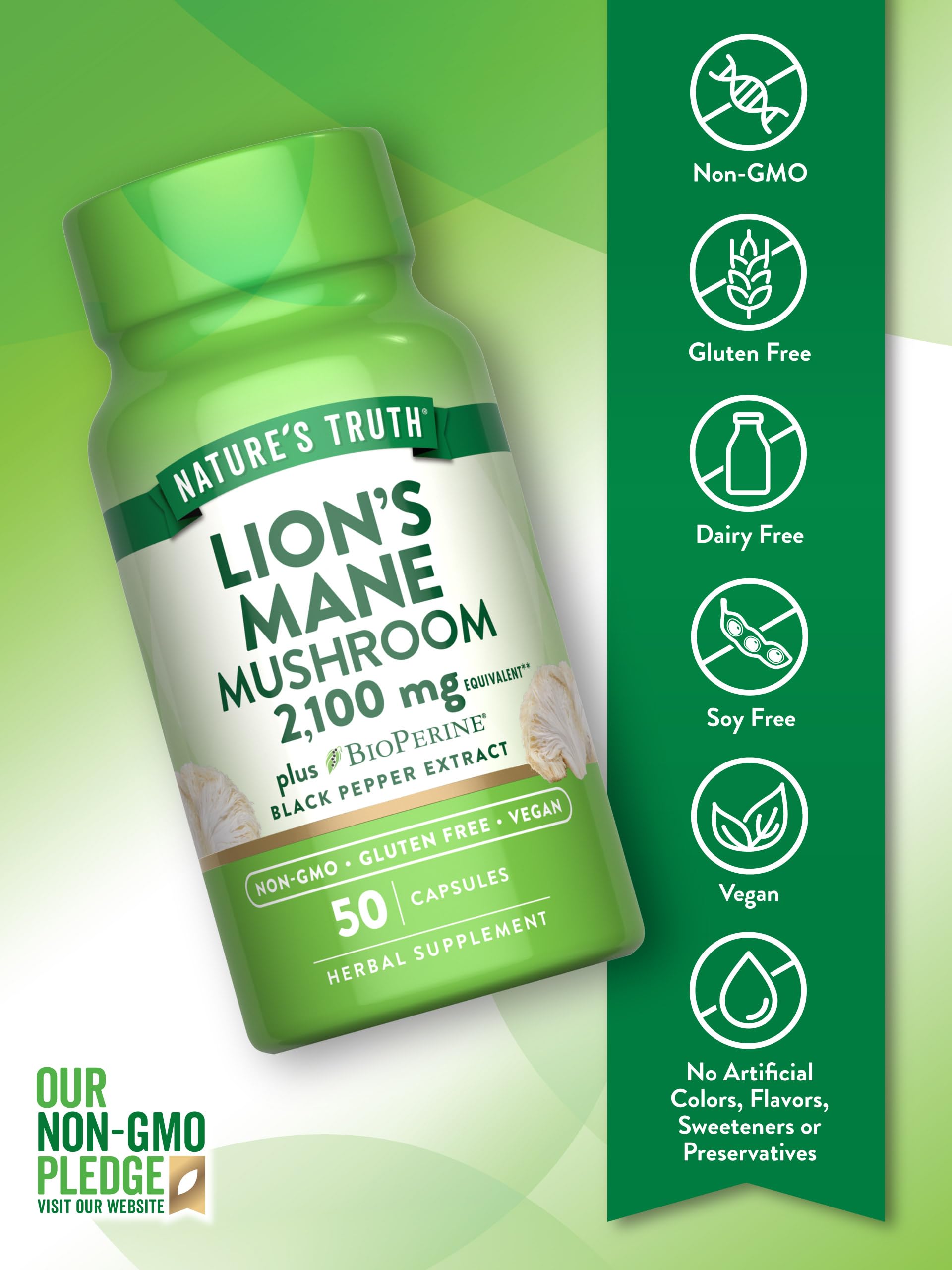 Vegan capsules packaging for Nature's Truth Lions Mane supplement