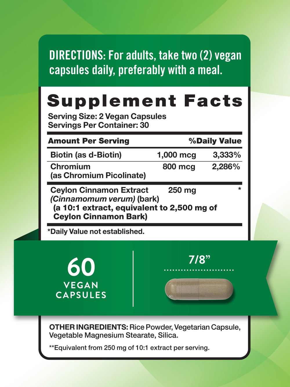 Nature's Truth vegan cinnamon capsules closeup showing plant-based formula.