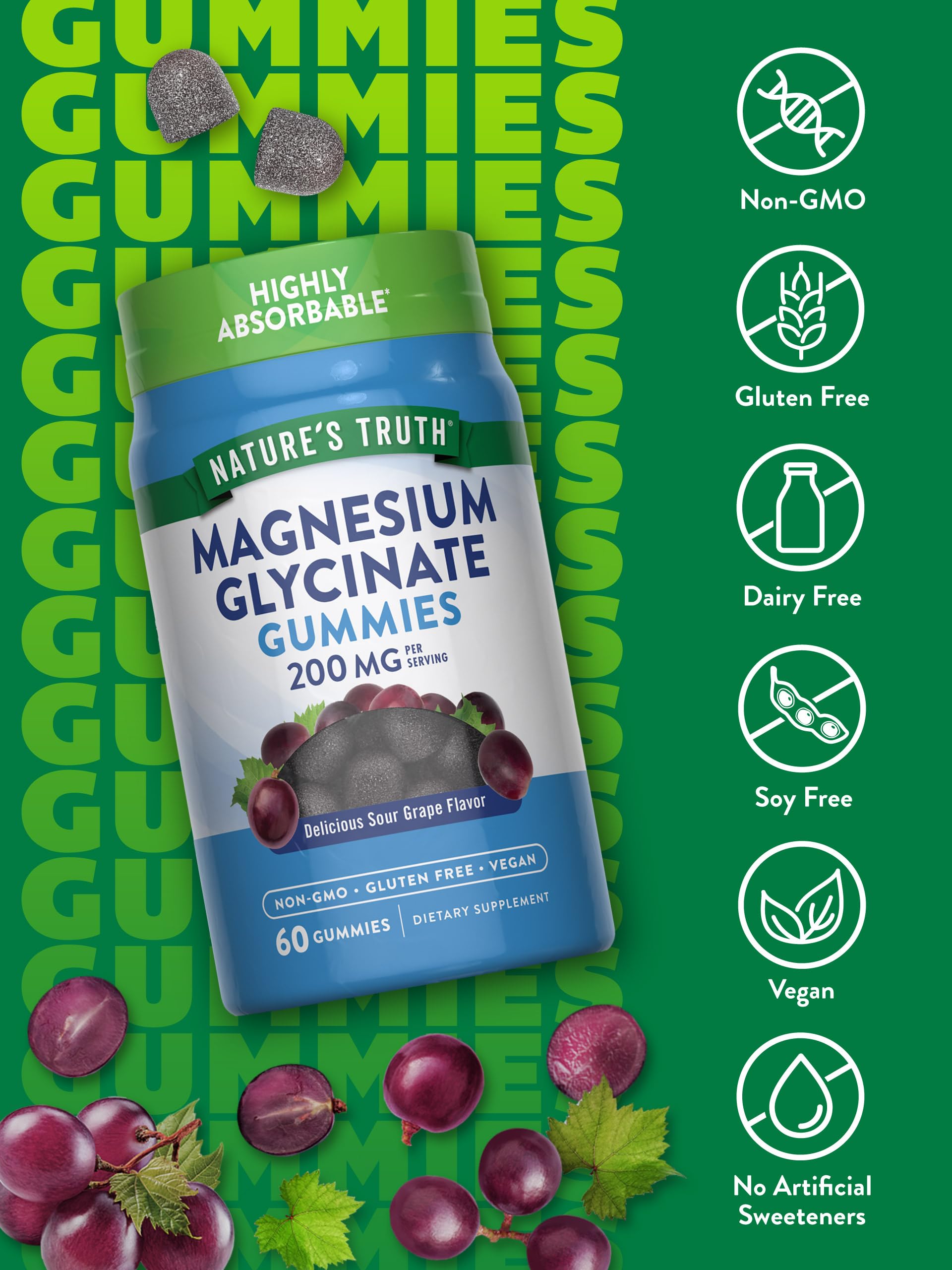 Nature's Truth vegan gummies ingredients label shows plant-based magnesium glycinate.
