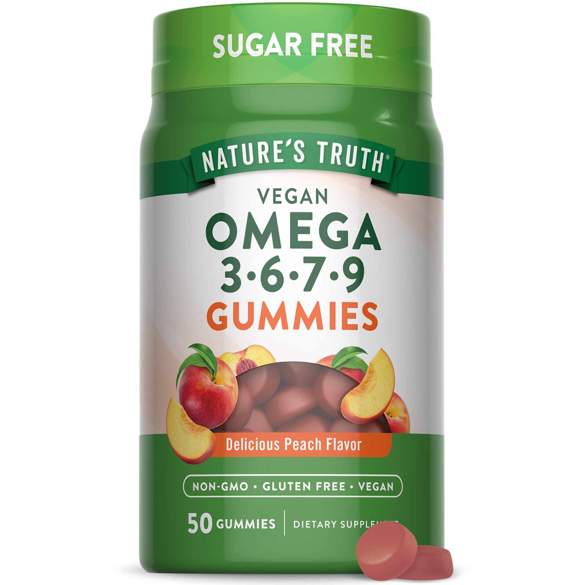Nature's Truth vegan omega gummies peach bottle for daily wellness