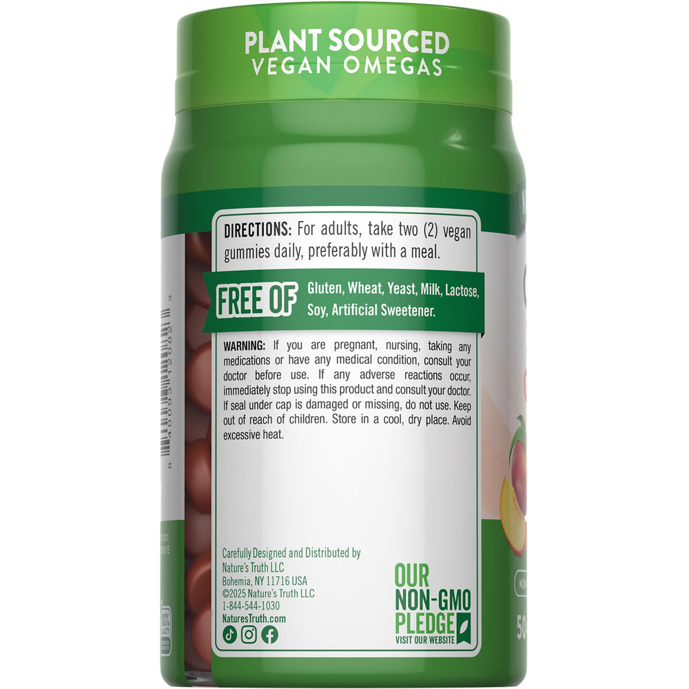 Nature's Truth vegan omega gummies with peach flavor supporting daily wellness