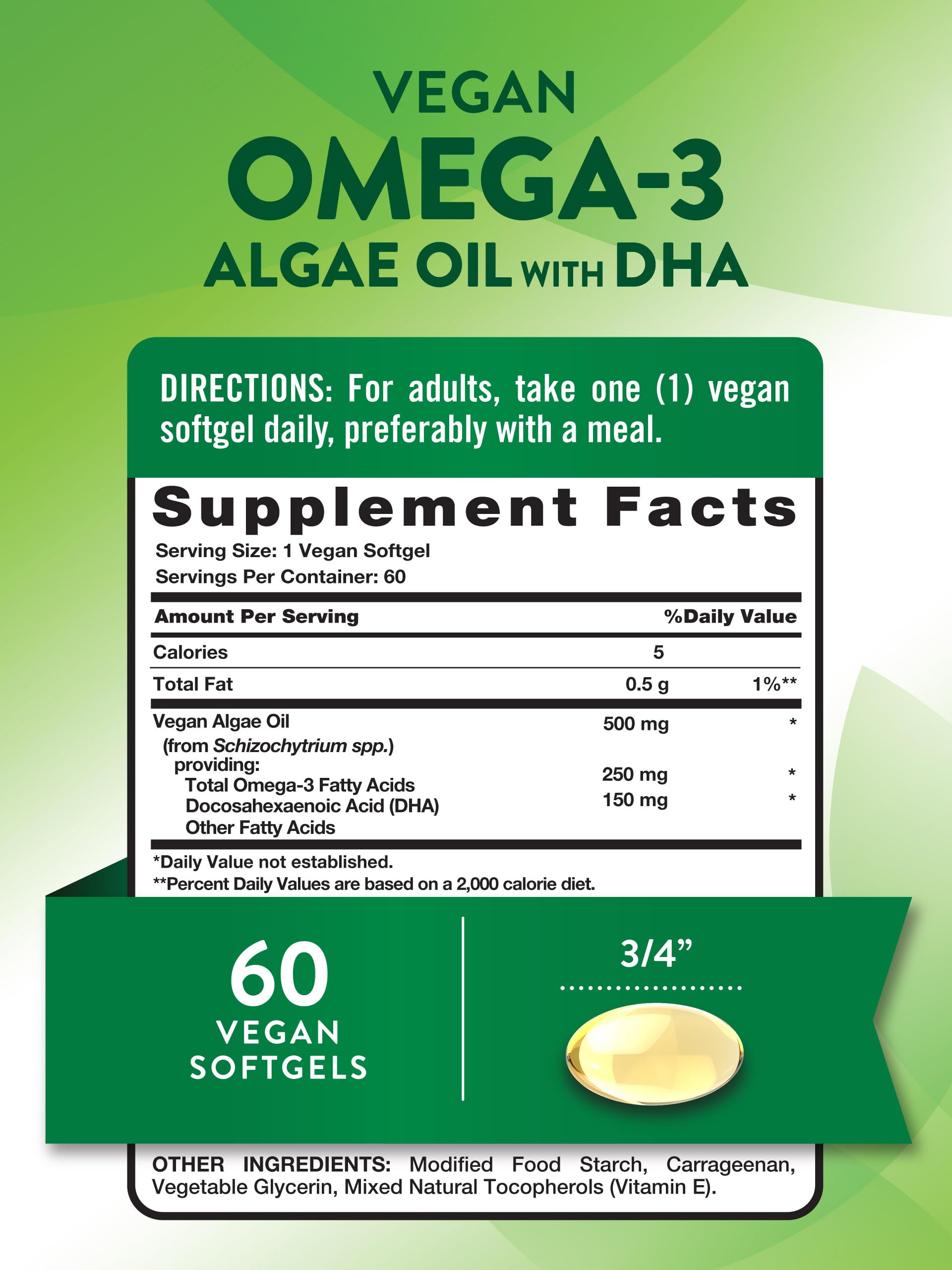 Nature's Truth vegan omega-3 softgels bottle side for easy daily routine.
