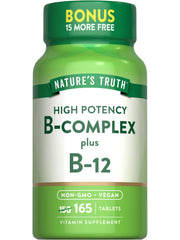 Nature's Truth Vitamin B Complex bottle front shows vegan, non-GMO formulation