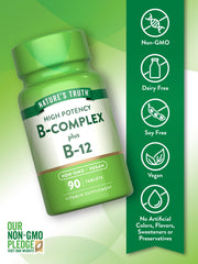 Nature's Truth B Complex label emphasizes B12 addition for energy.