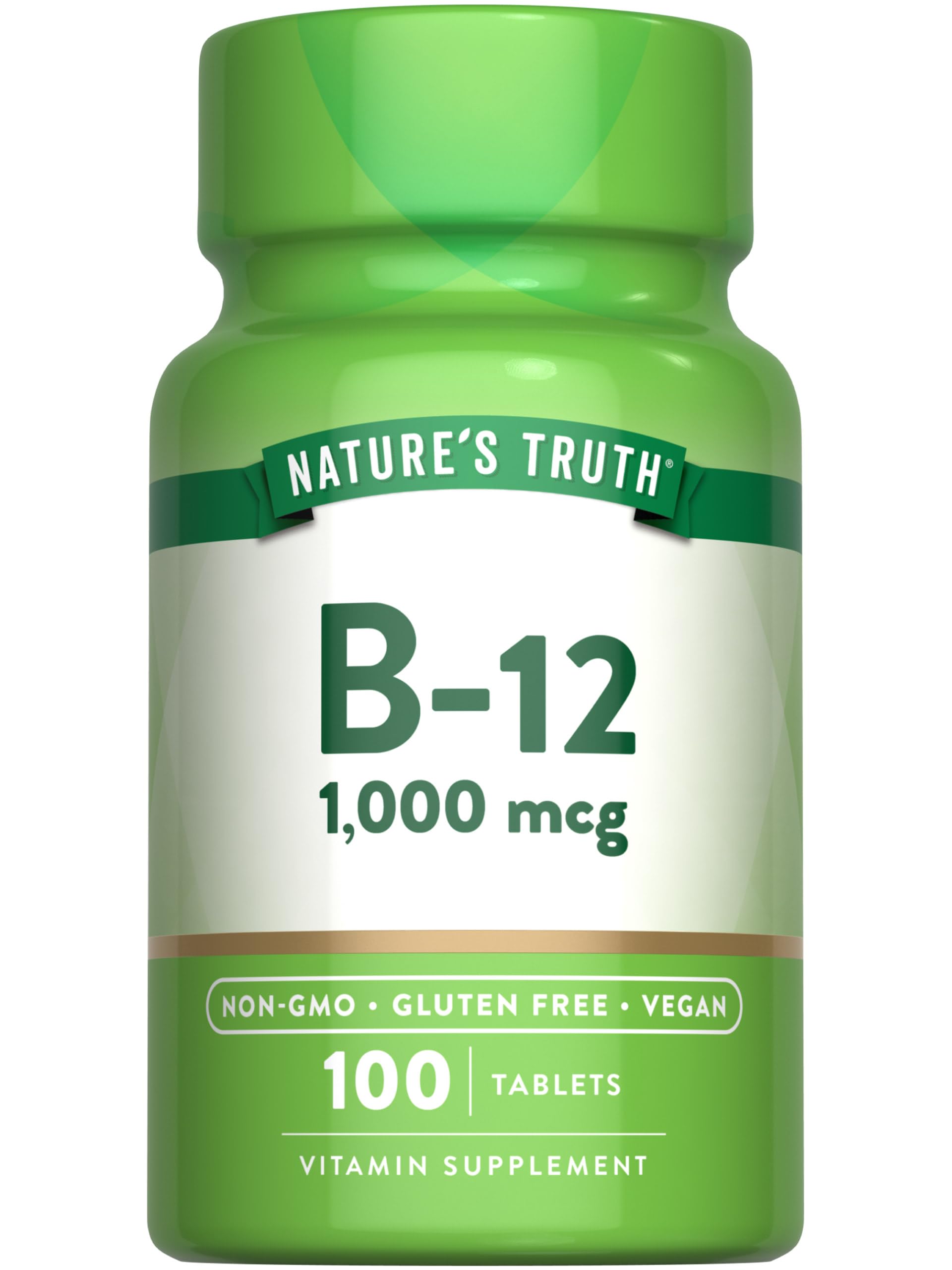 Nature's Truth Vitamin B12 1000 mcg tablets bottle front, supports daily wellness.