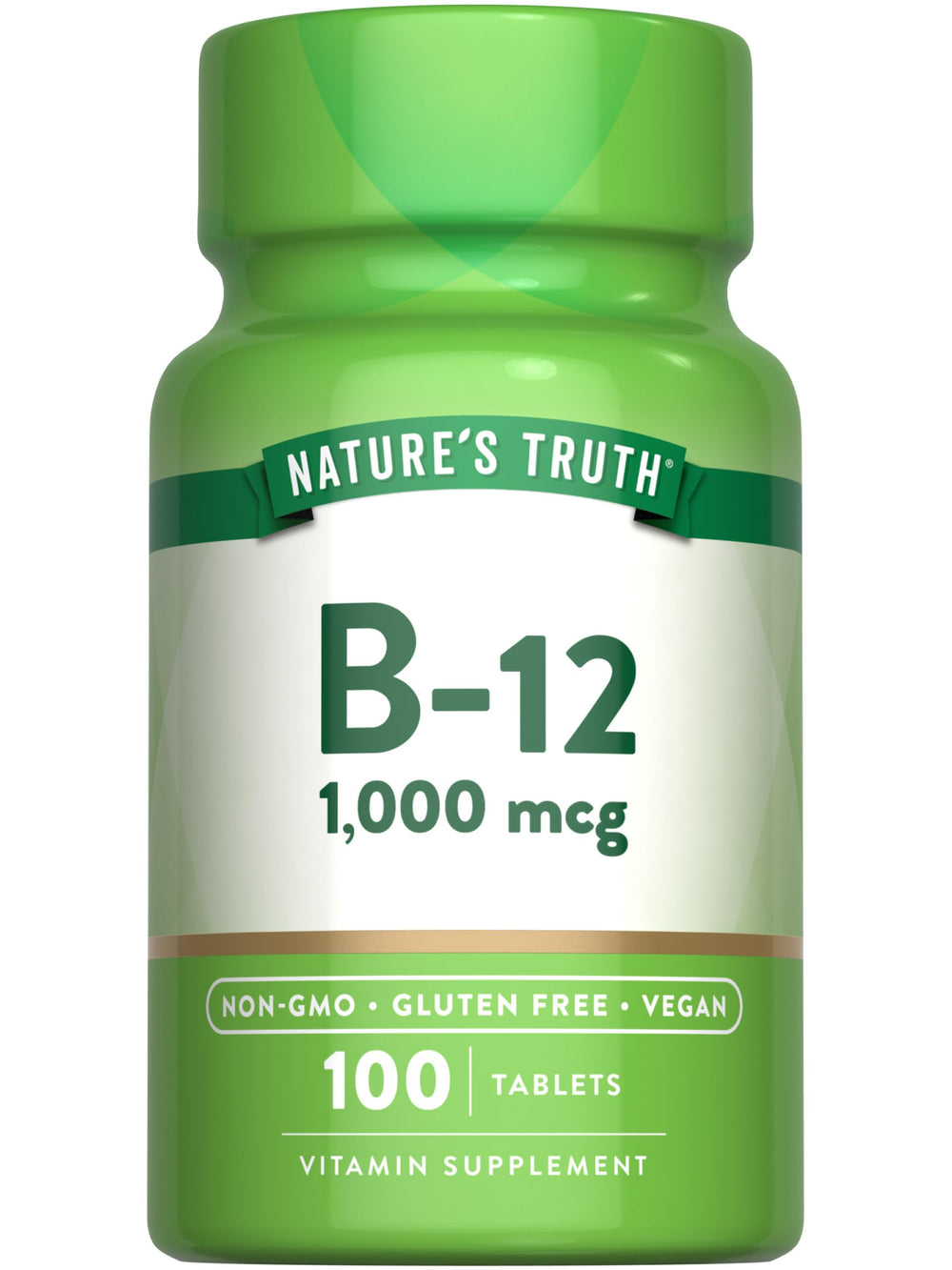 Nature's Truth Vitamin B12 1000 mcg tablets bottle front, supports daily wellness.