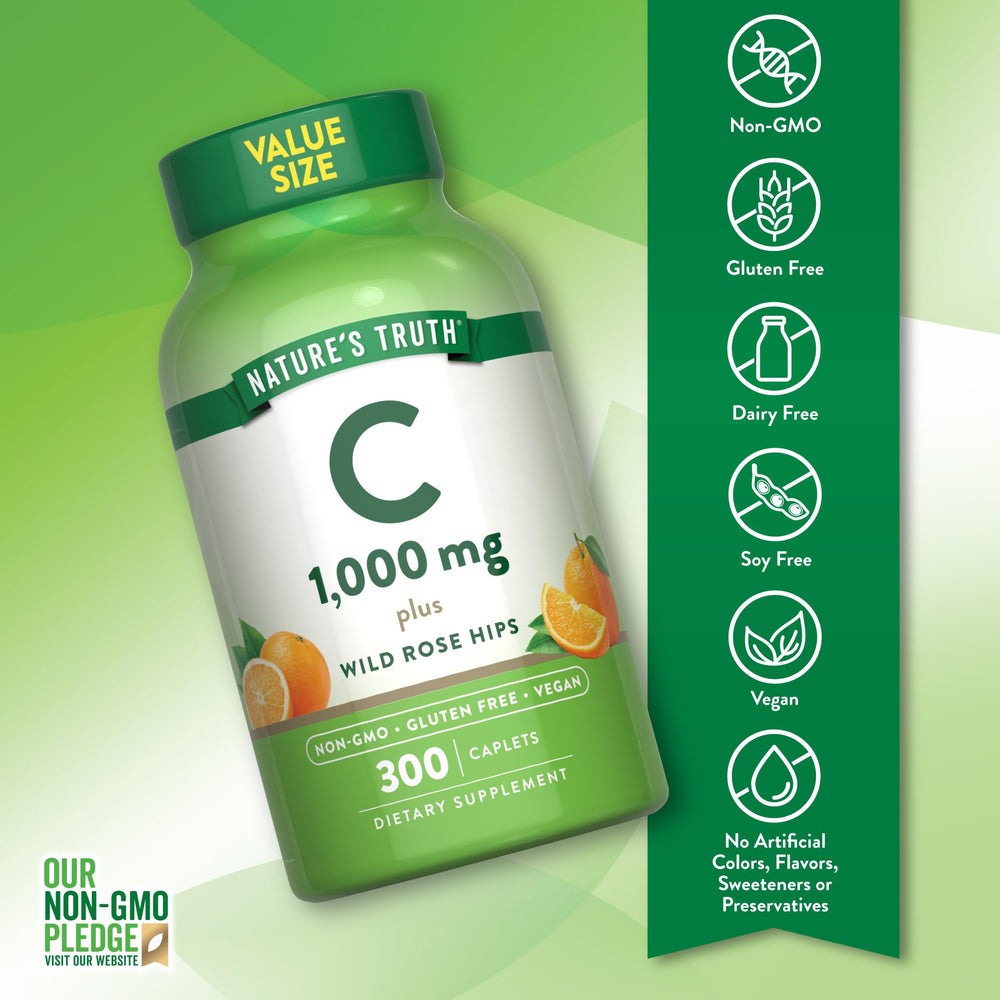 Gluten-free, non-GMO label on Nature's Truth Vitamin C 1000mg