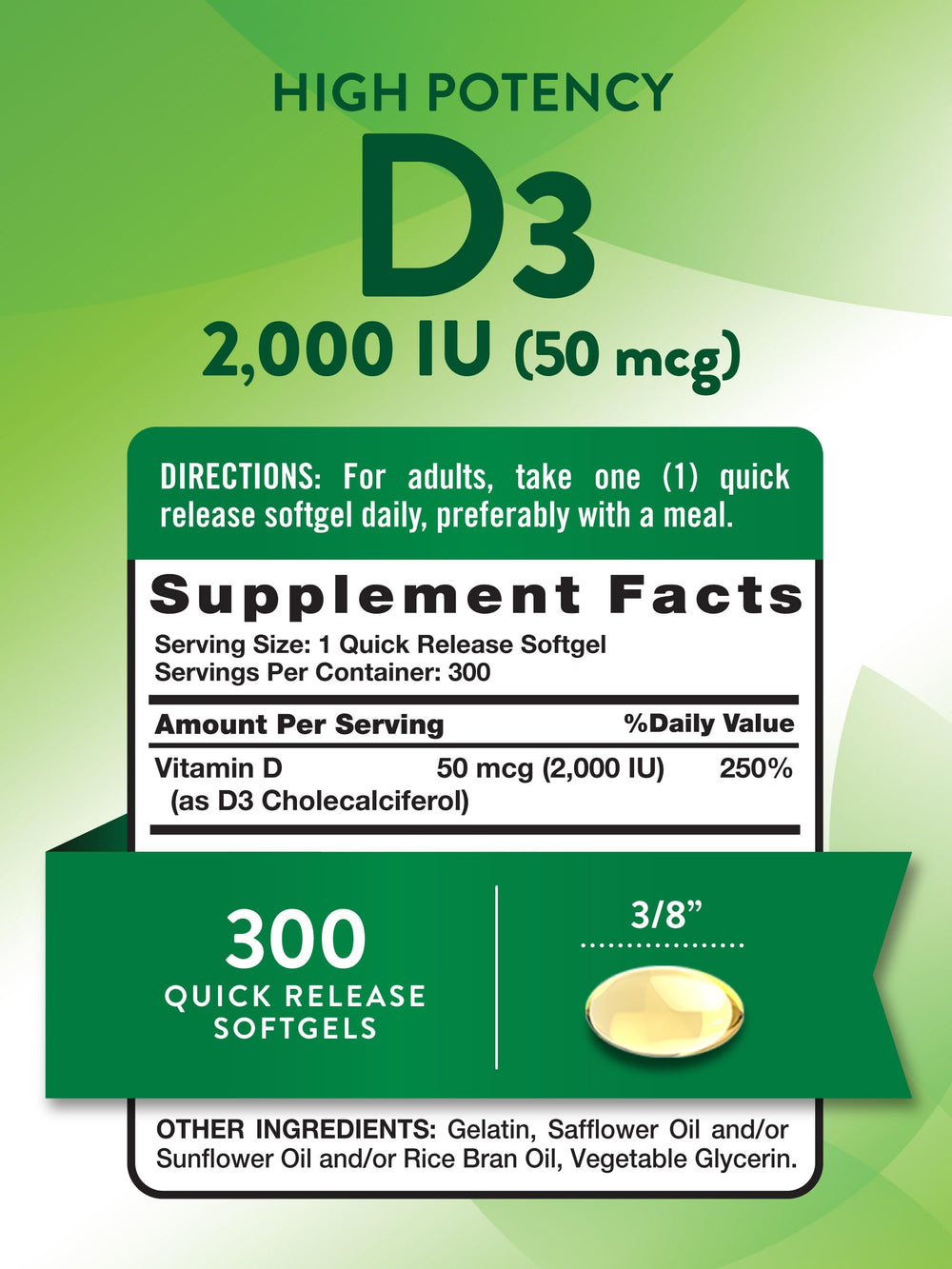 Close-up of Nature's Truth Vitamin D3 2000 IU softgels for easy daily intake.