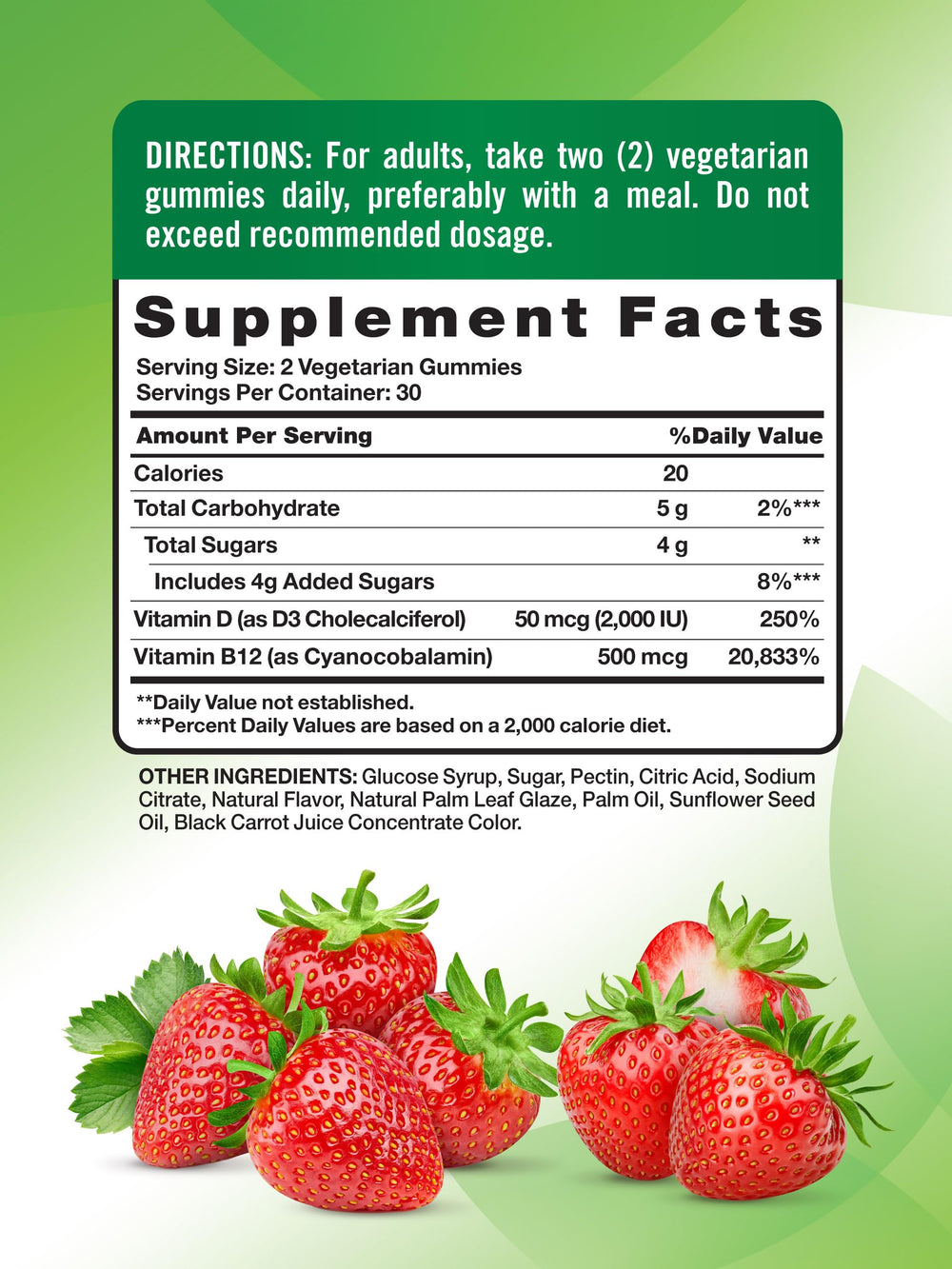 Nature's Truth strawberry gummy close-up, tasty vegetarian supplement for adults.