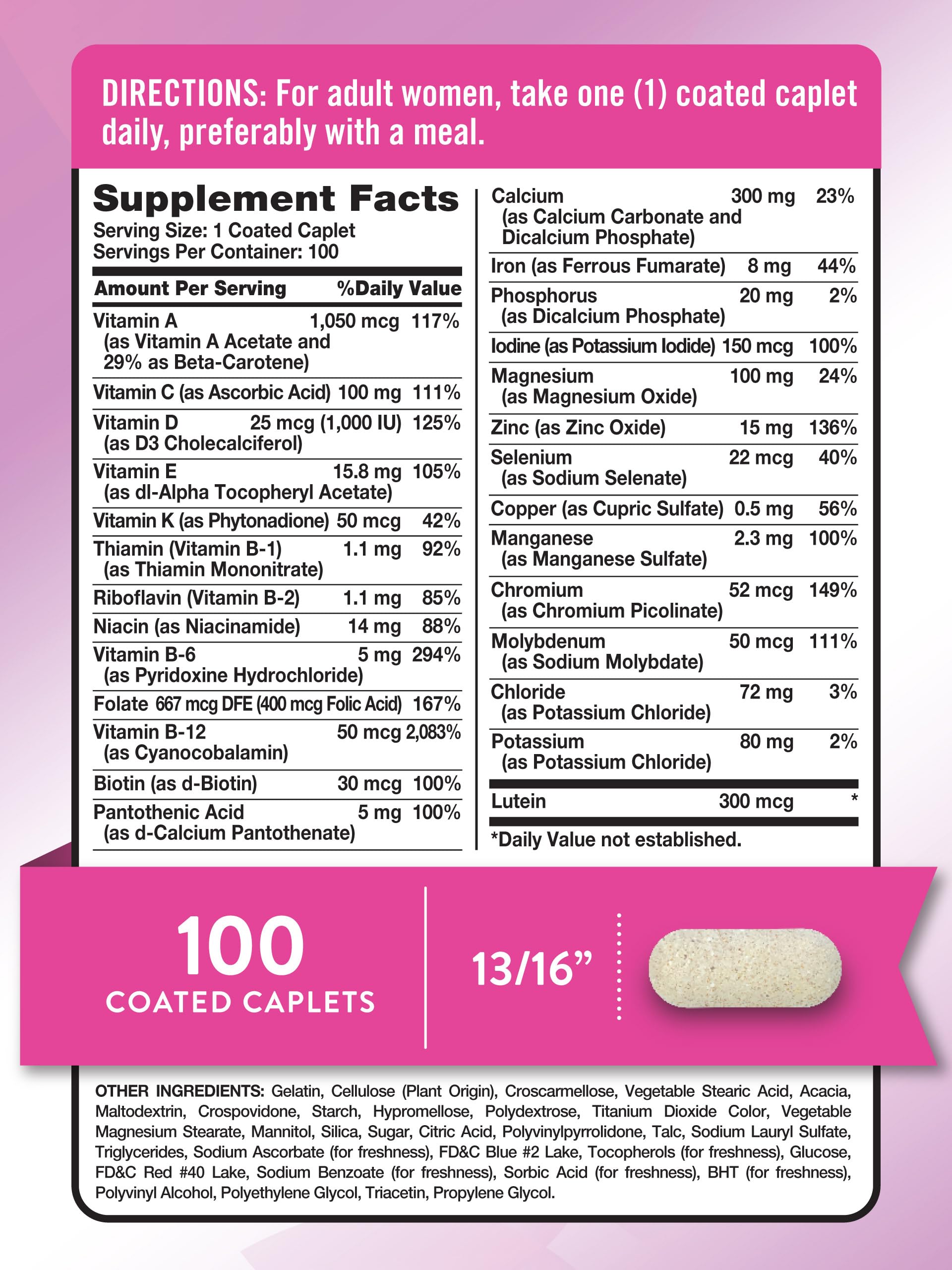Nature's Truth bottle side view highlighting 100 caplets in the container