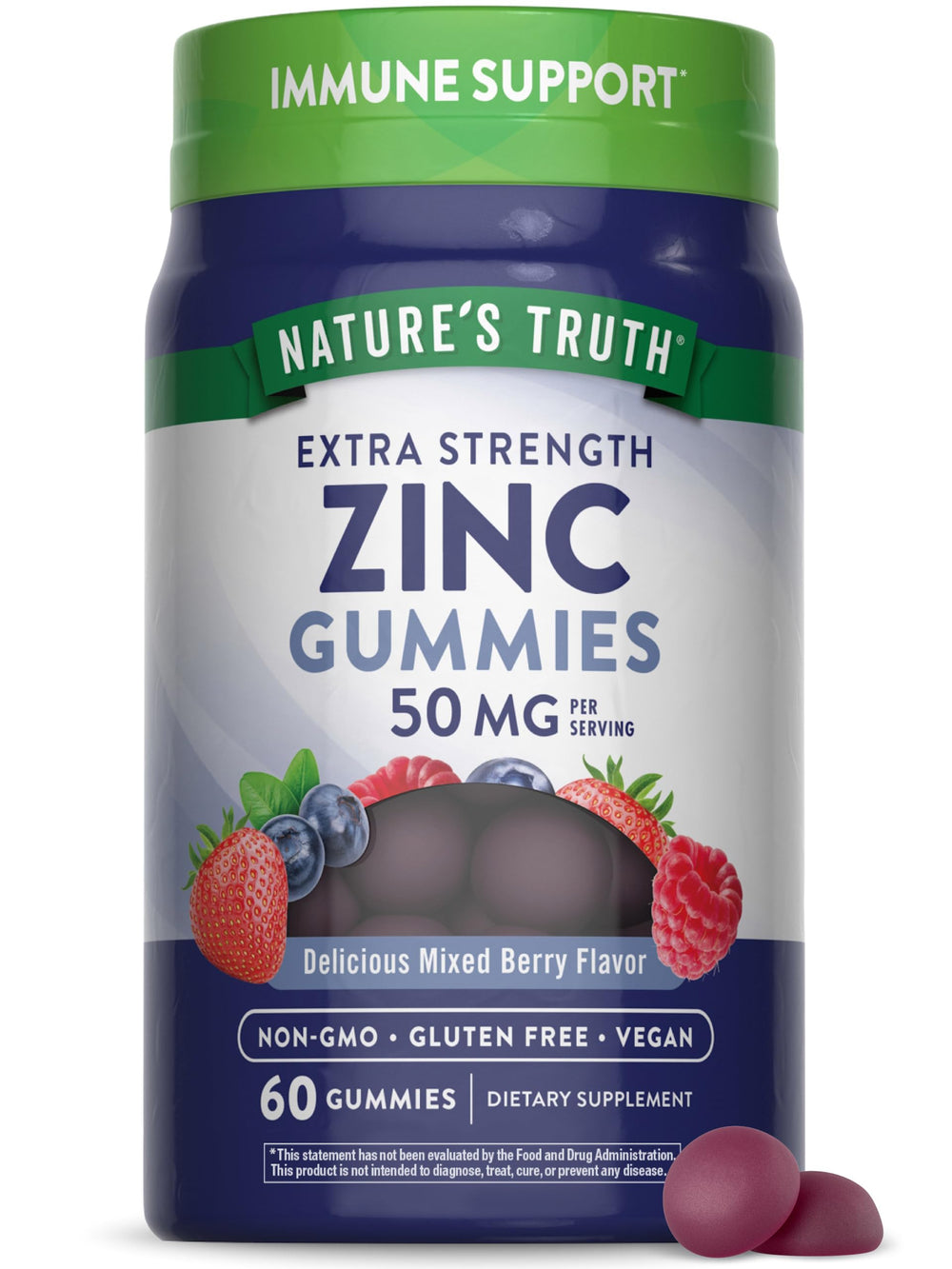 Nature's Truth Zinc Gummies berry bottle shows a convenient daily supplement.