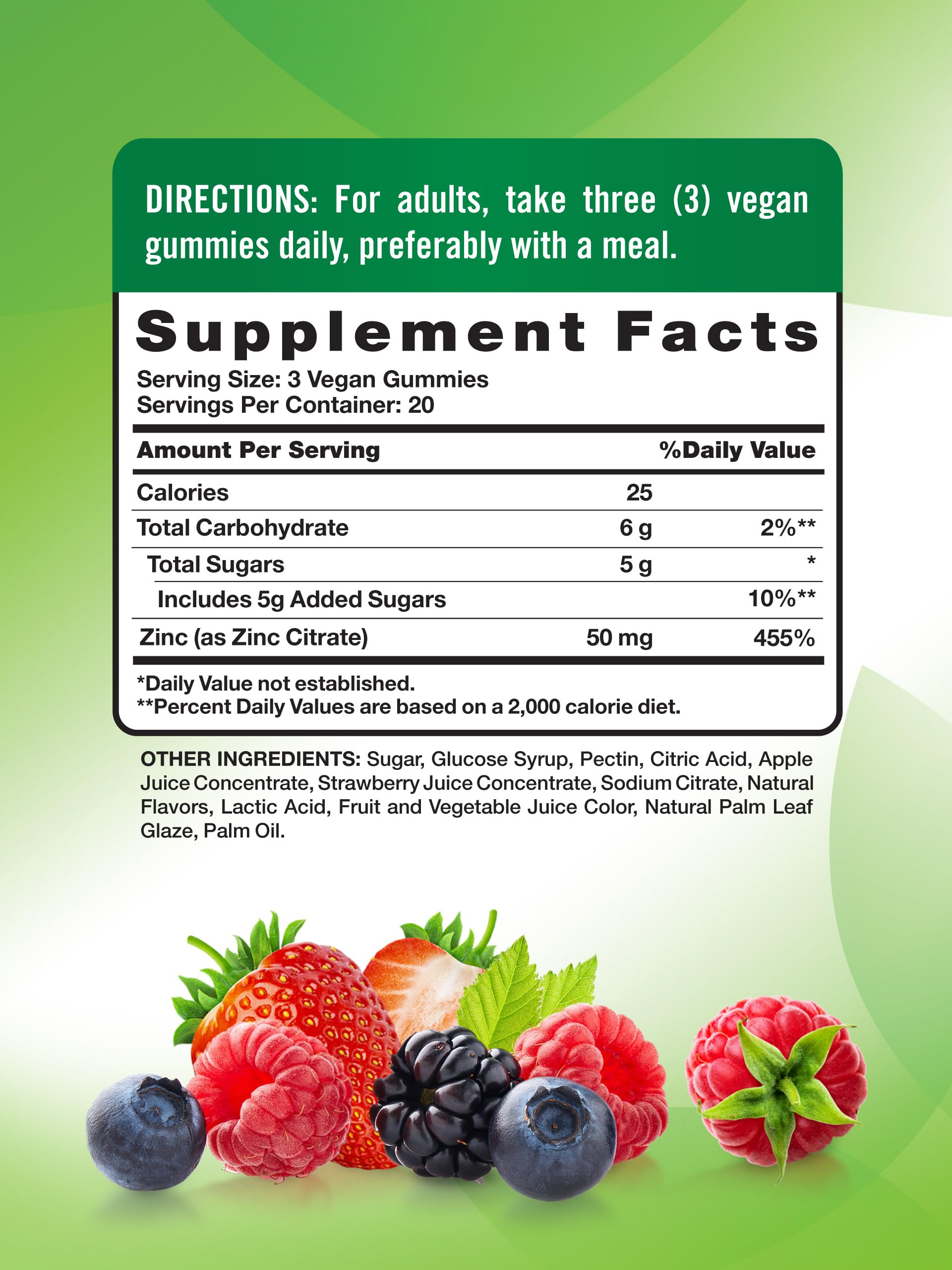 Nature's Truth Zinc Gummies berry close-up highlights chewy texture and flavor.