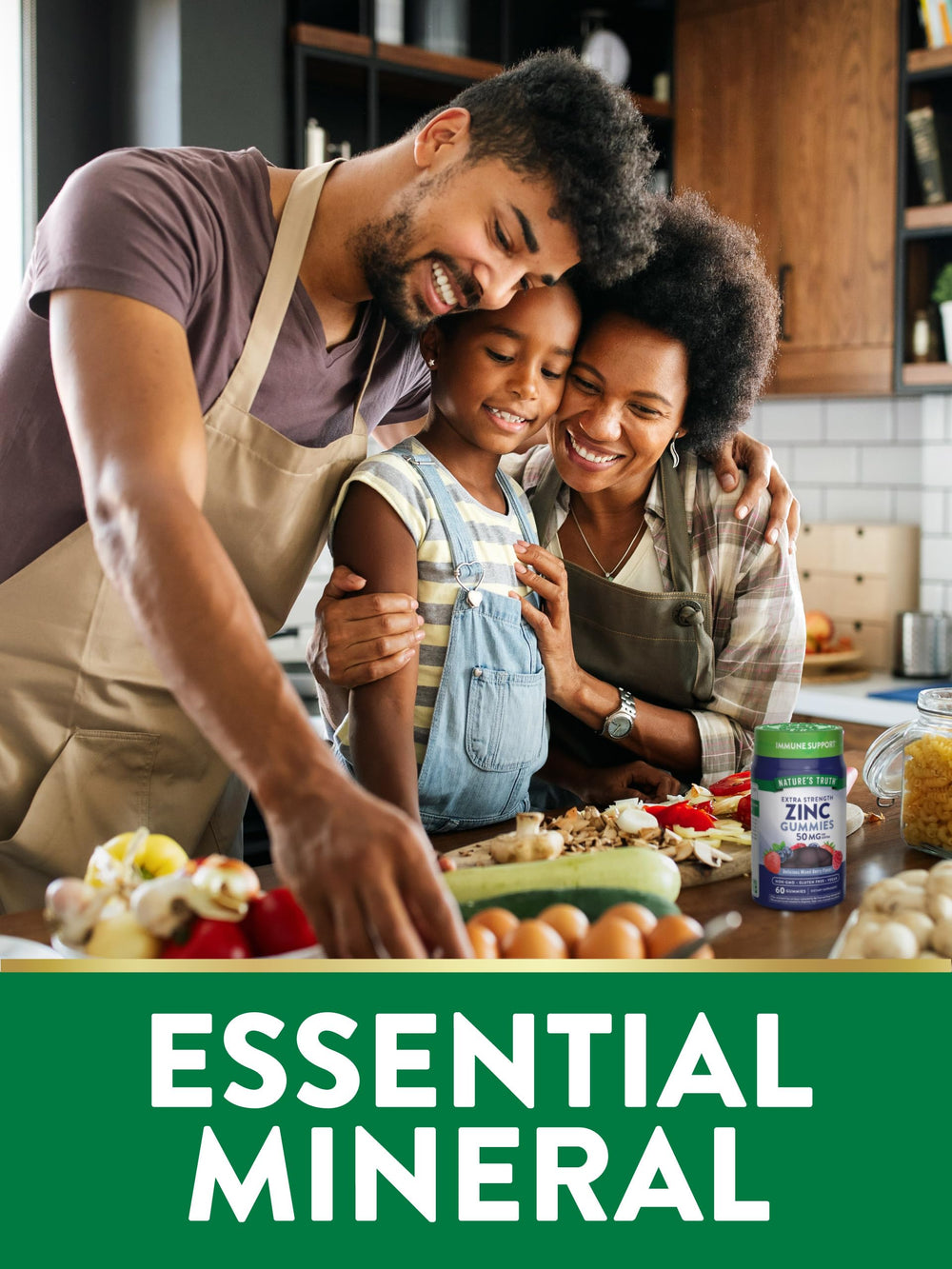 Nature's Truth Zinc Gummies berry label back shows transparent ingredients.