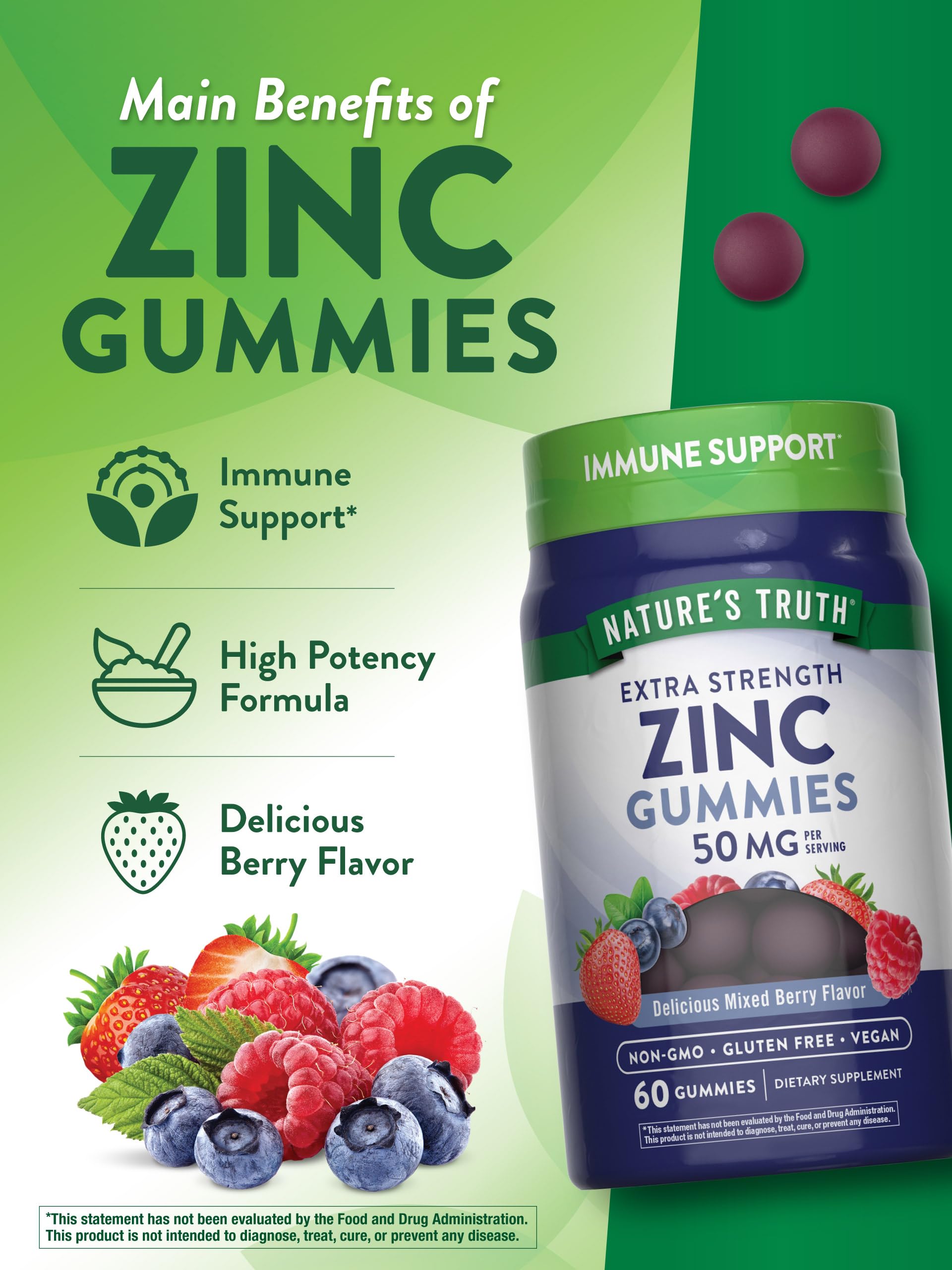 Nature's Truth Zinc Gummies vegan symbol on bottle confirms plant-based option.