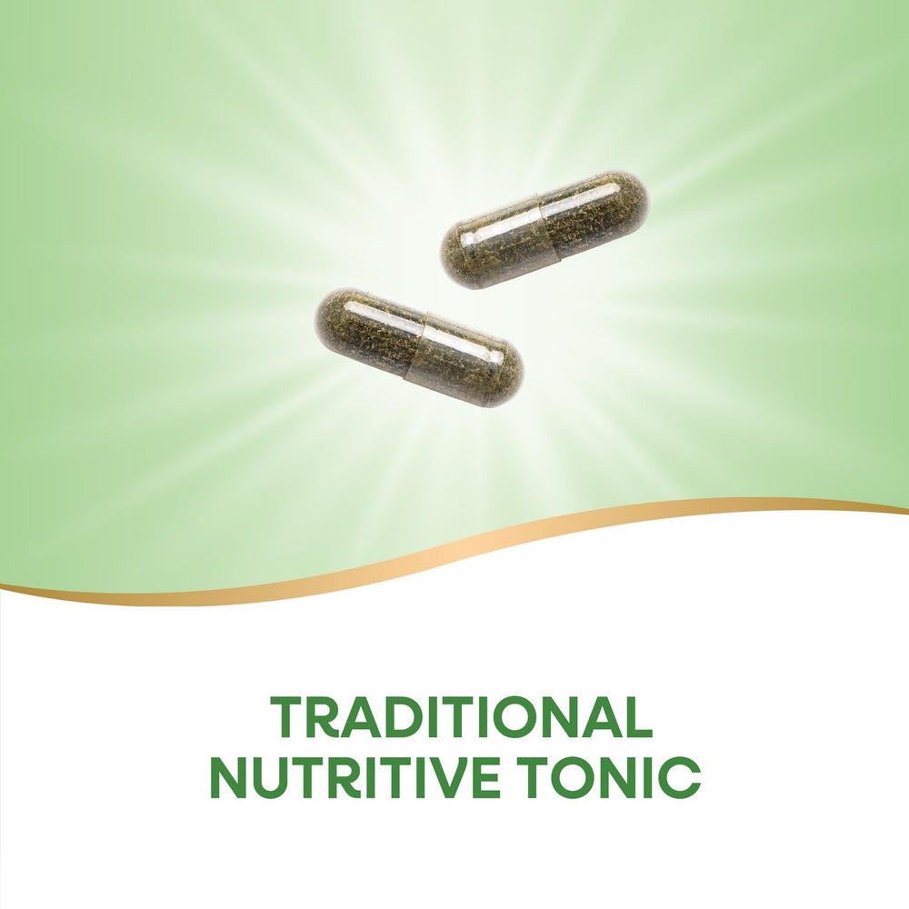 Nature's Way Alfa-Max alfalfa leaf closeup emphasizes natural ingredients.