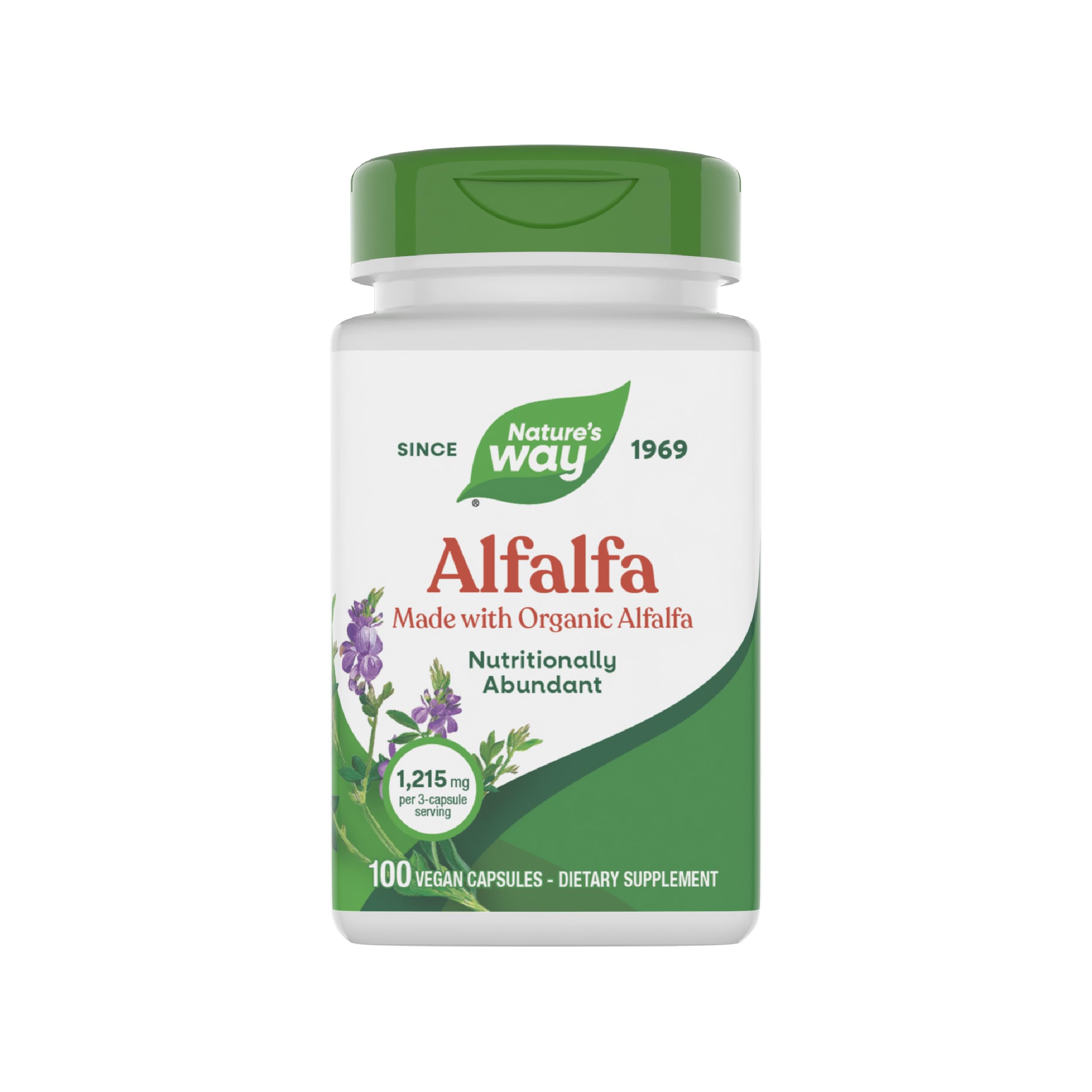 Nature's Way Alfalfa bottle front with clear label for easy identification
