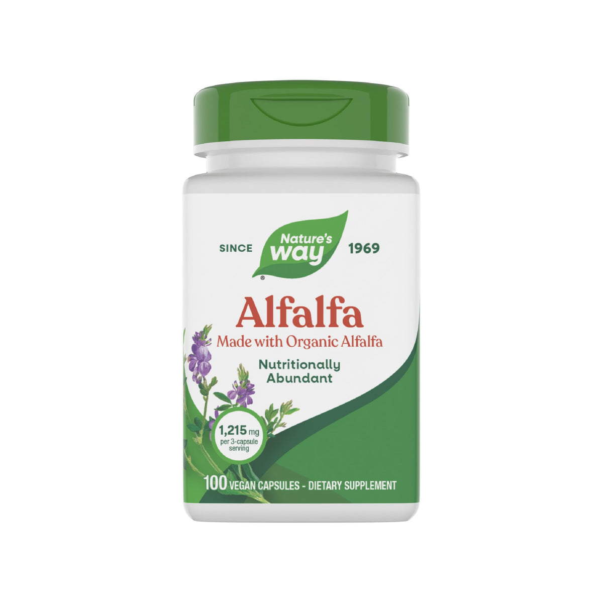 Nature's Way Alfalfa bottle front with clear label for easy identification