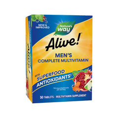 Nature's Way Alive! Men's Complete Multivitamin bottle supports daily energy and wellness.