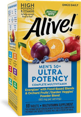 Nature's Way Alive! Once Daily label close-up highlighting essential nutrients for aging men.