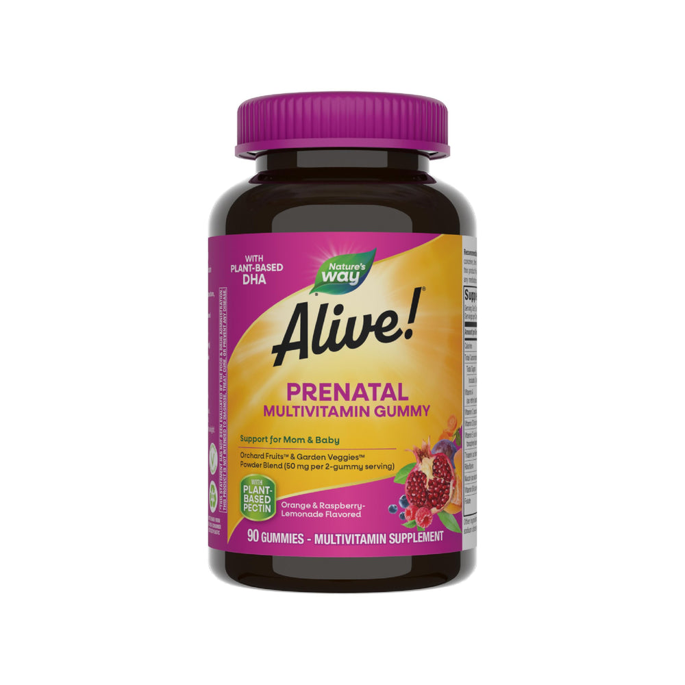 Nature's Way Alive Prenatal bottle with gummies for daily prenatal support.